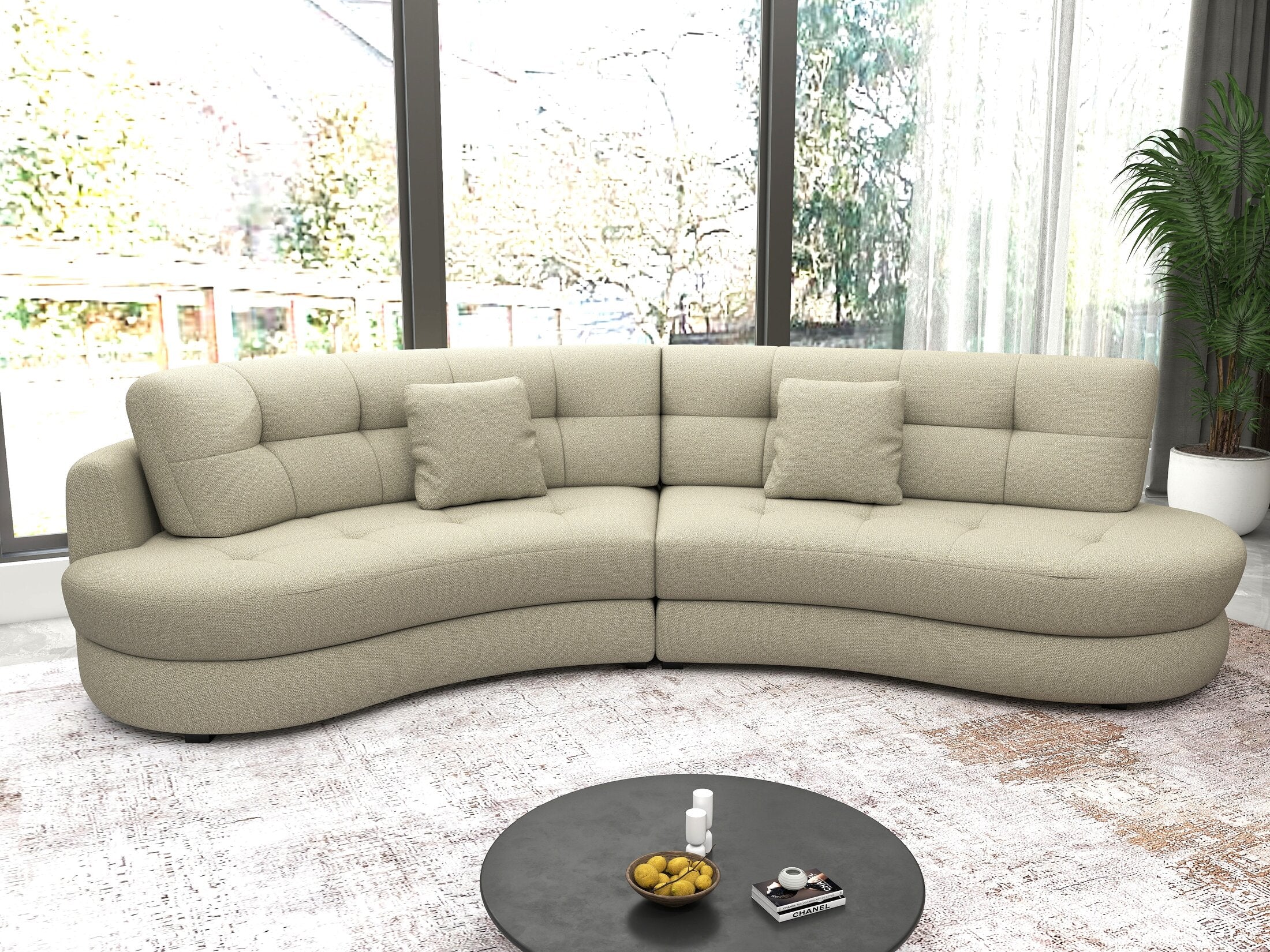 Canapea semirotunda dumonde cu șezut confortabil din spumă HR, Roma Enjoy Bej 300x160 cm