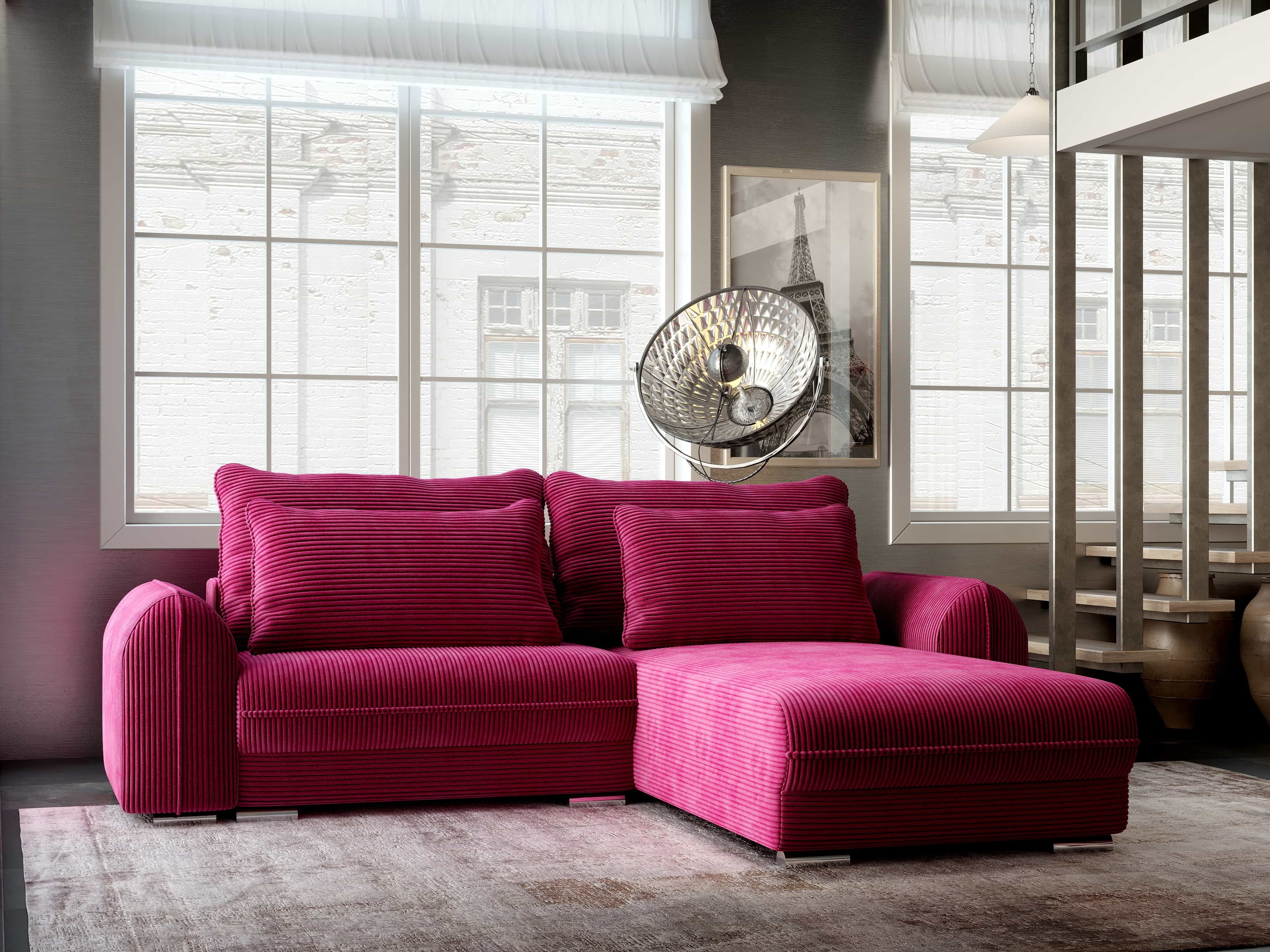 Colțar extensibil dumonde cu ladă de depozitare si sezut confortabil din spuma HR, Denver Zoom Rosu 275x185 cm II Fabrica