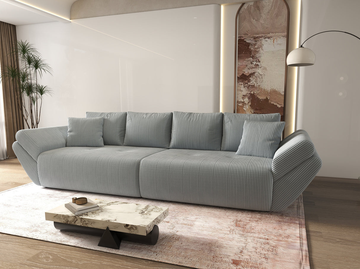 Canapea extensibilă dumonde cu ladă de depozitare si sezut confortabil din spuma HR, Berlin Zoom Gri 300x100 cm Fabrica