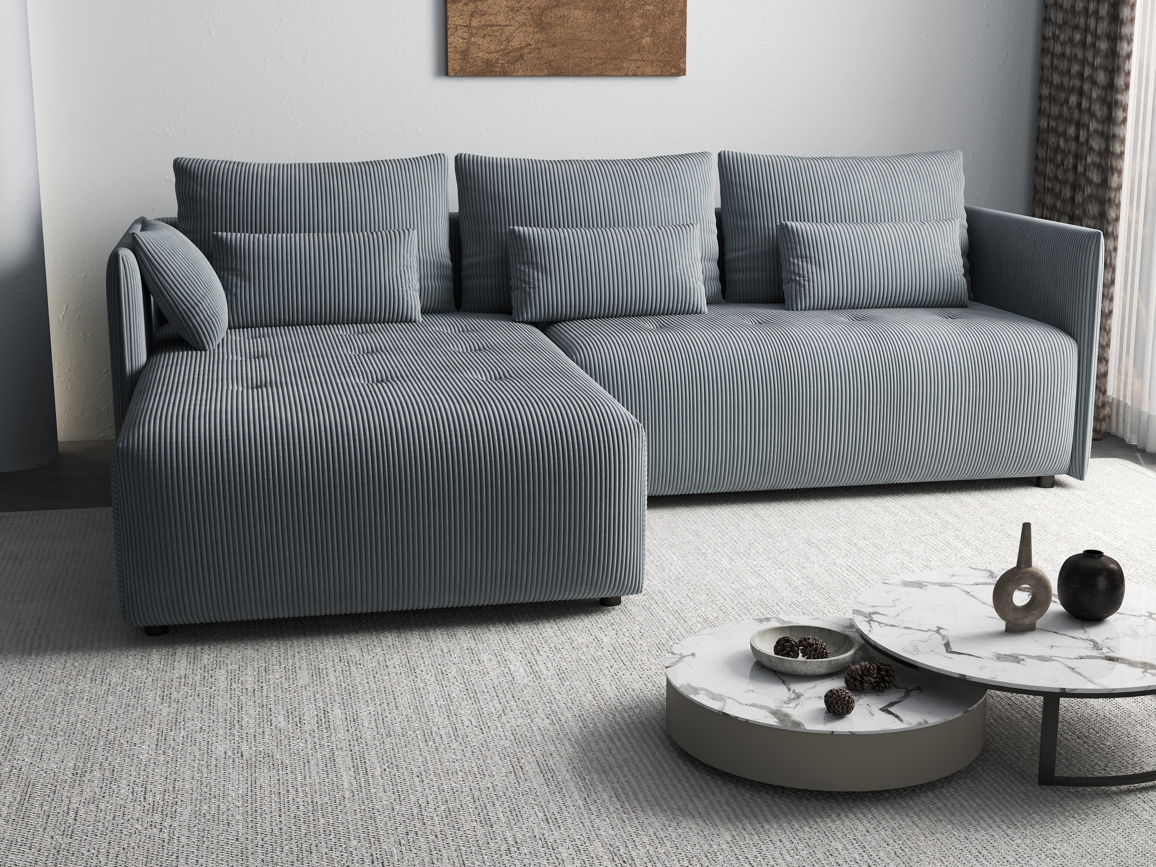 Colțar extensibil dumonde cu ladă de depozitare si sezut confortabil din spuma HR, Malta Zoom Grey 235x185 cm Fabrica