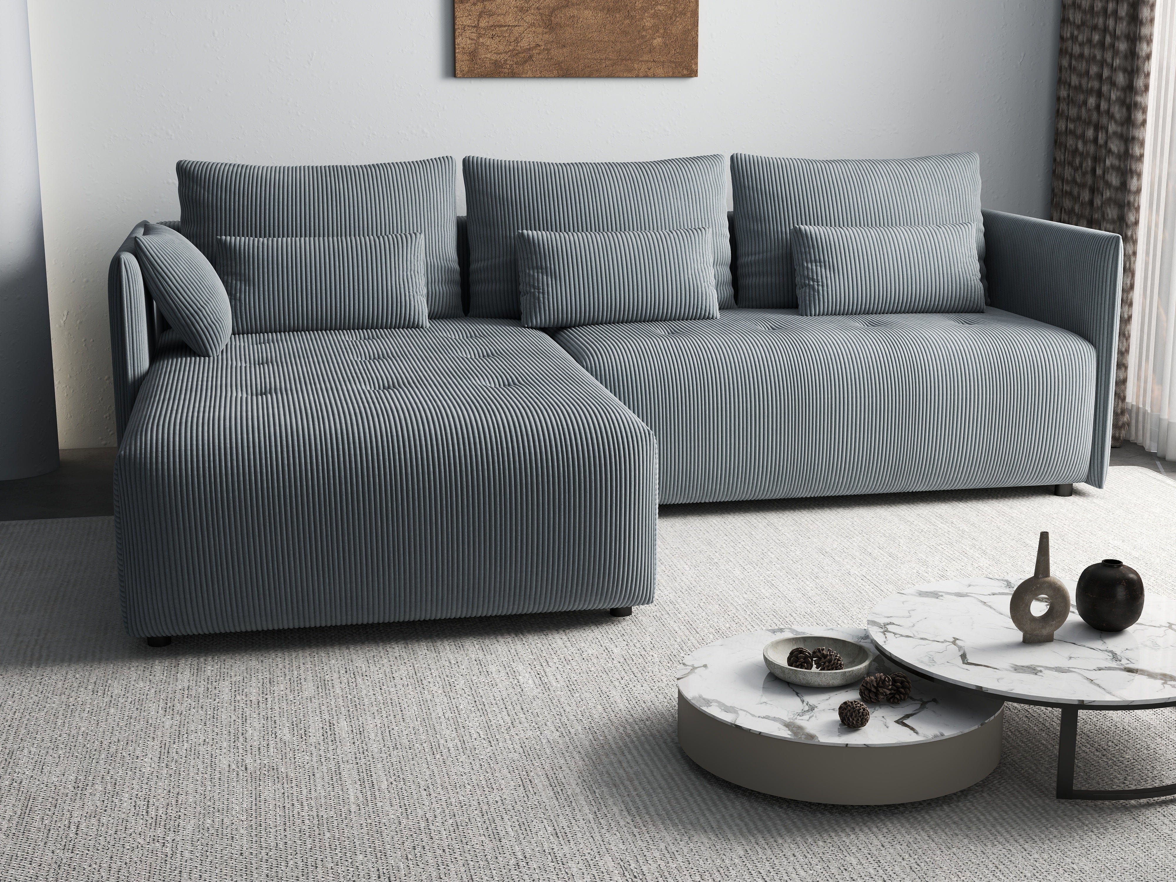 Colțar extensibil dumonde cu ladă de depozitare si sezut confortabil din spuma HR, Malta Zoom Grey 235x185 cm Fabrica