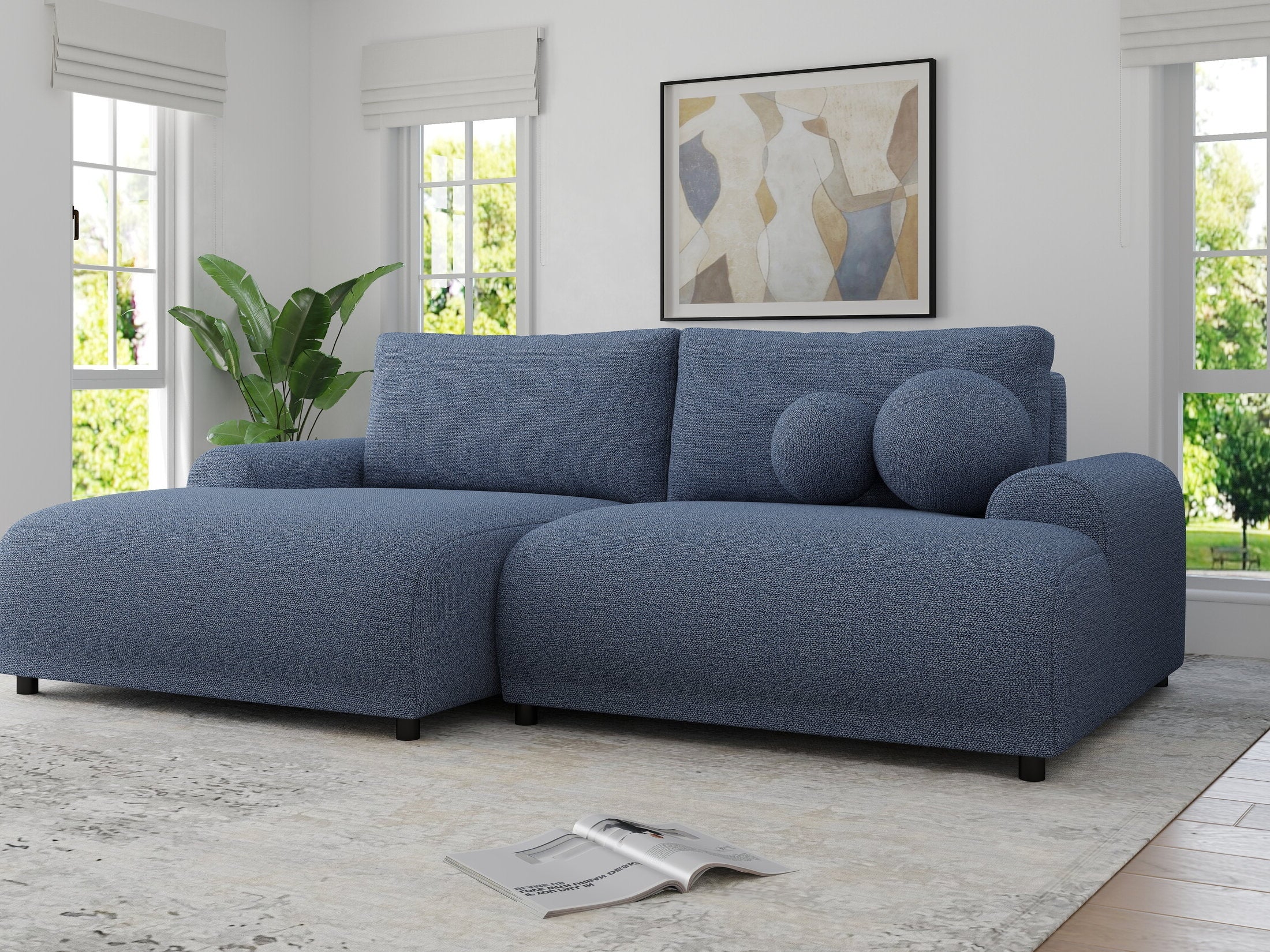 Colțar extensibil dumonde cu ladă de depozitare și șezut confortabil din spumă HR, Carlo Enjoy Albastru 240x145 cm