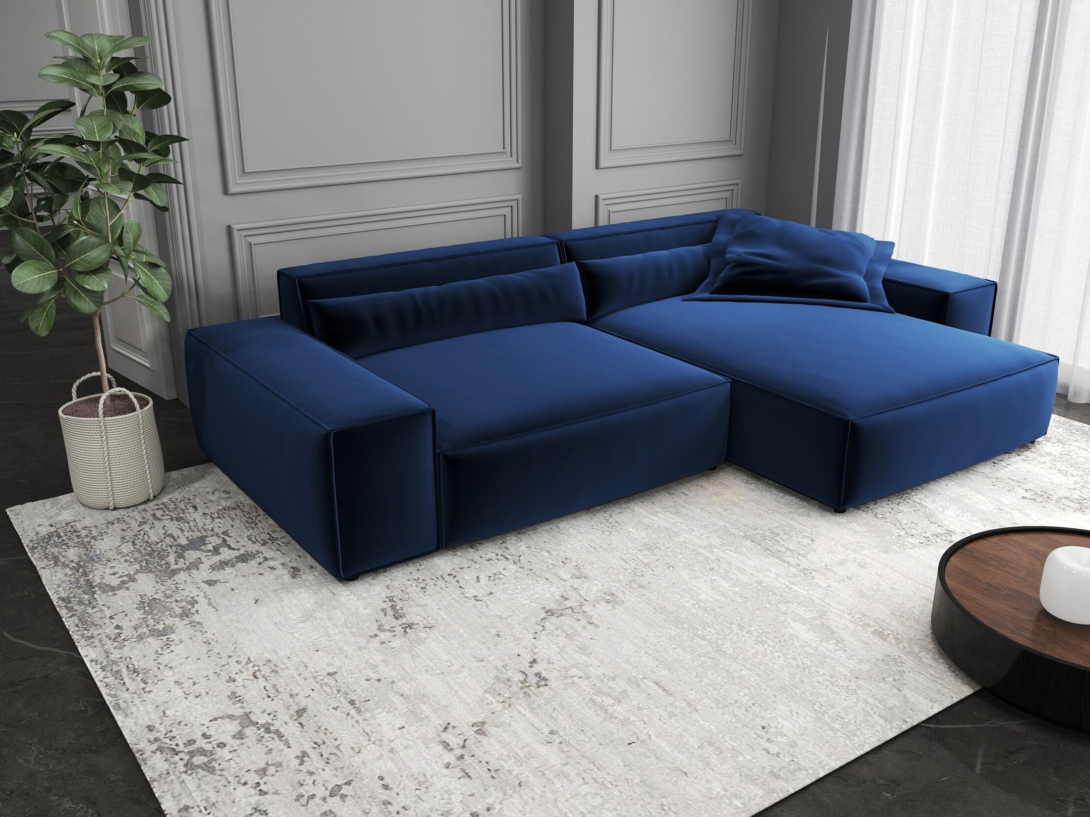 Colțar dumonde cu șezut confortabil din spumă HR, Marvelo Royal Albastru Navy 264x175 cm II