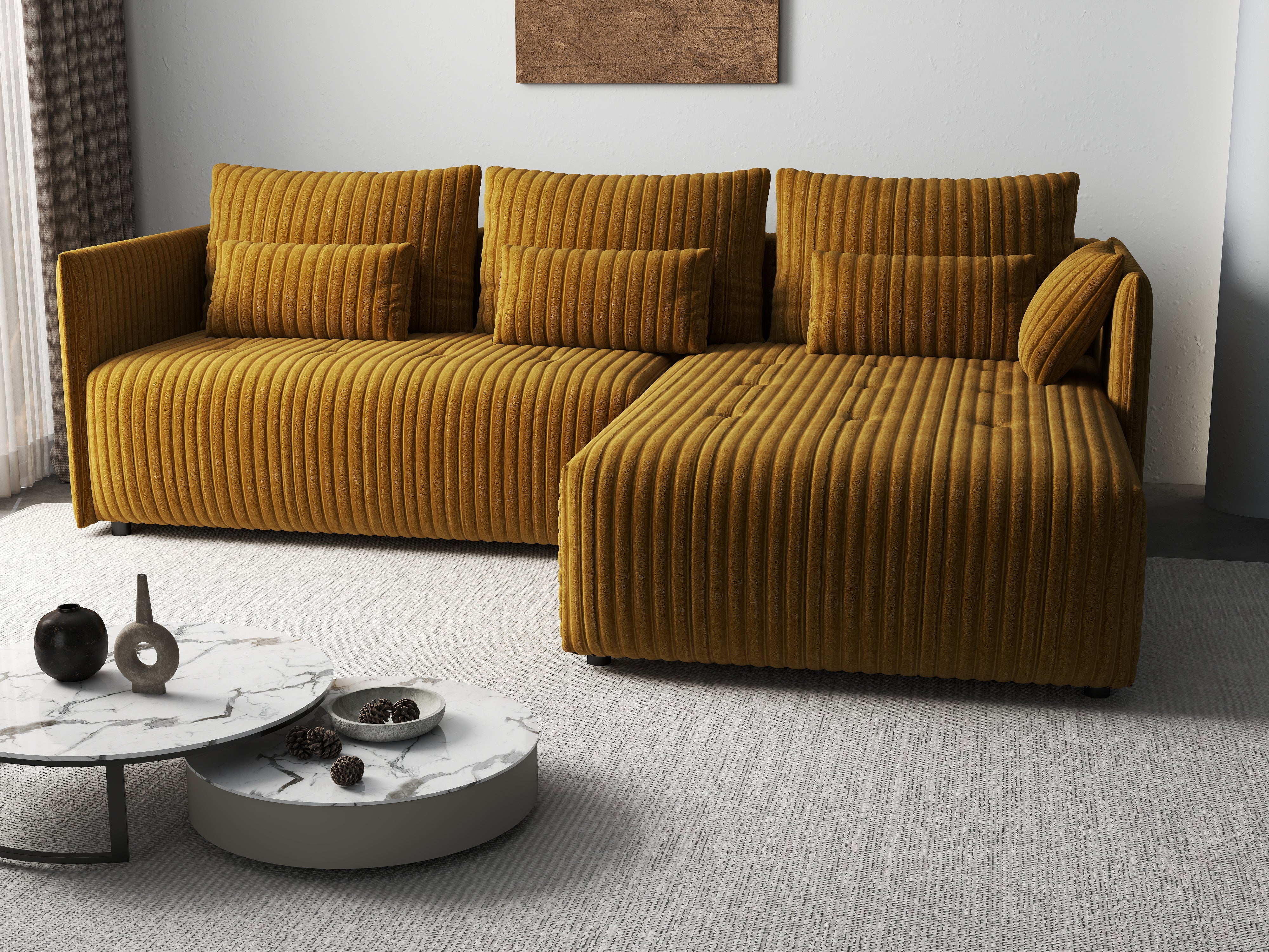 Colțar extensibil dumonde cu ladă de depozitare si sezut confortabil din spuma HR, Malta Ambience Mustard II 235x185 cm Fabrica