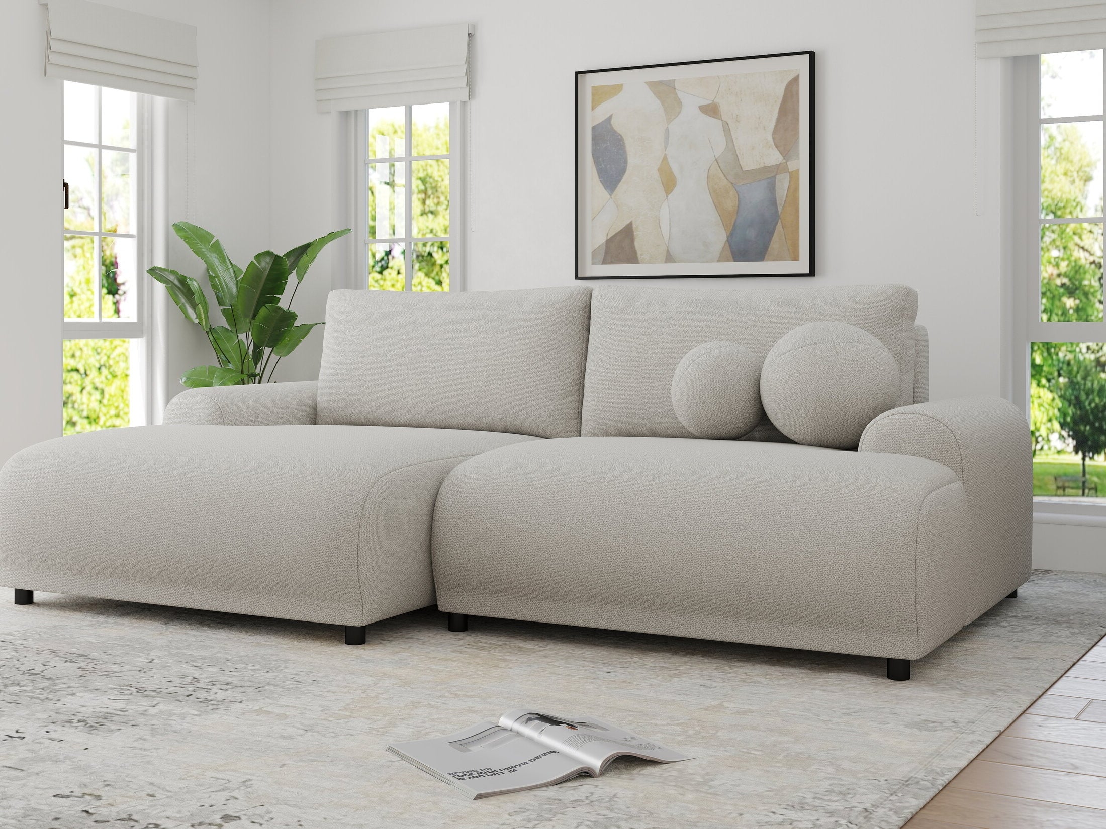 Colțar extensibil dumonde cu ladă de depozitare și șezut confortabil din spumă HR, Carlo Enjoy Bej 240x145 cm