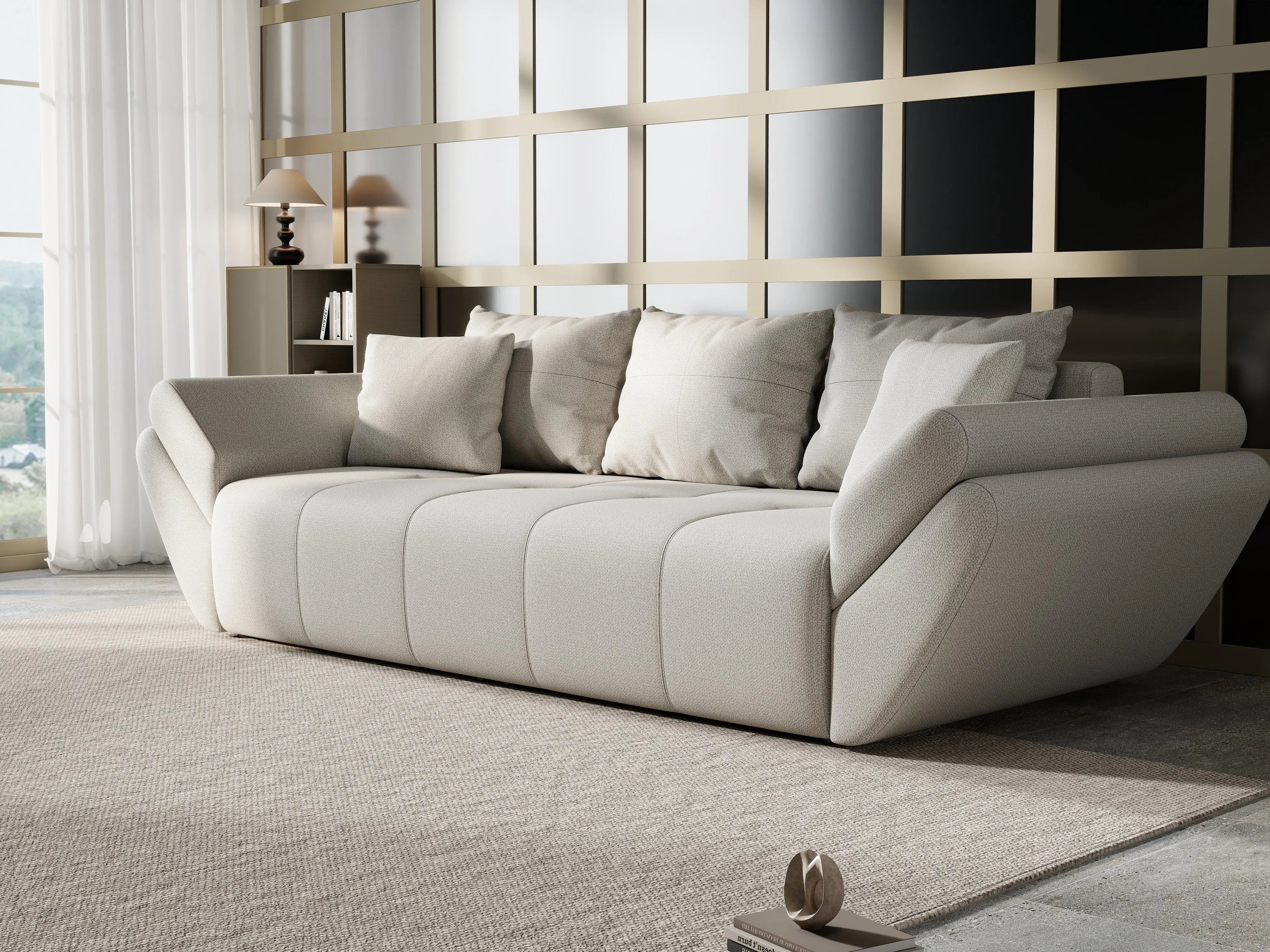 Canapea extensibilă dumonde cu ladă de depozitare si sezut confortabil din spuma HR, Berlin Enjoy Bej 250x100 cm Fabrica