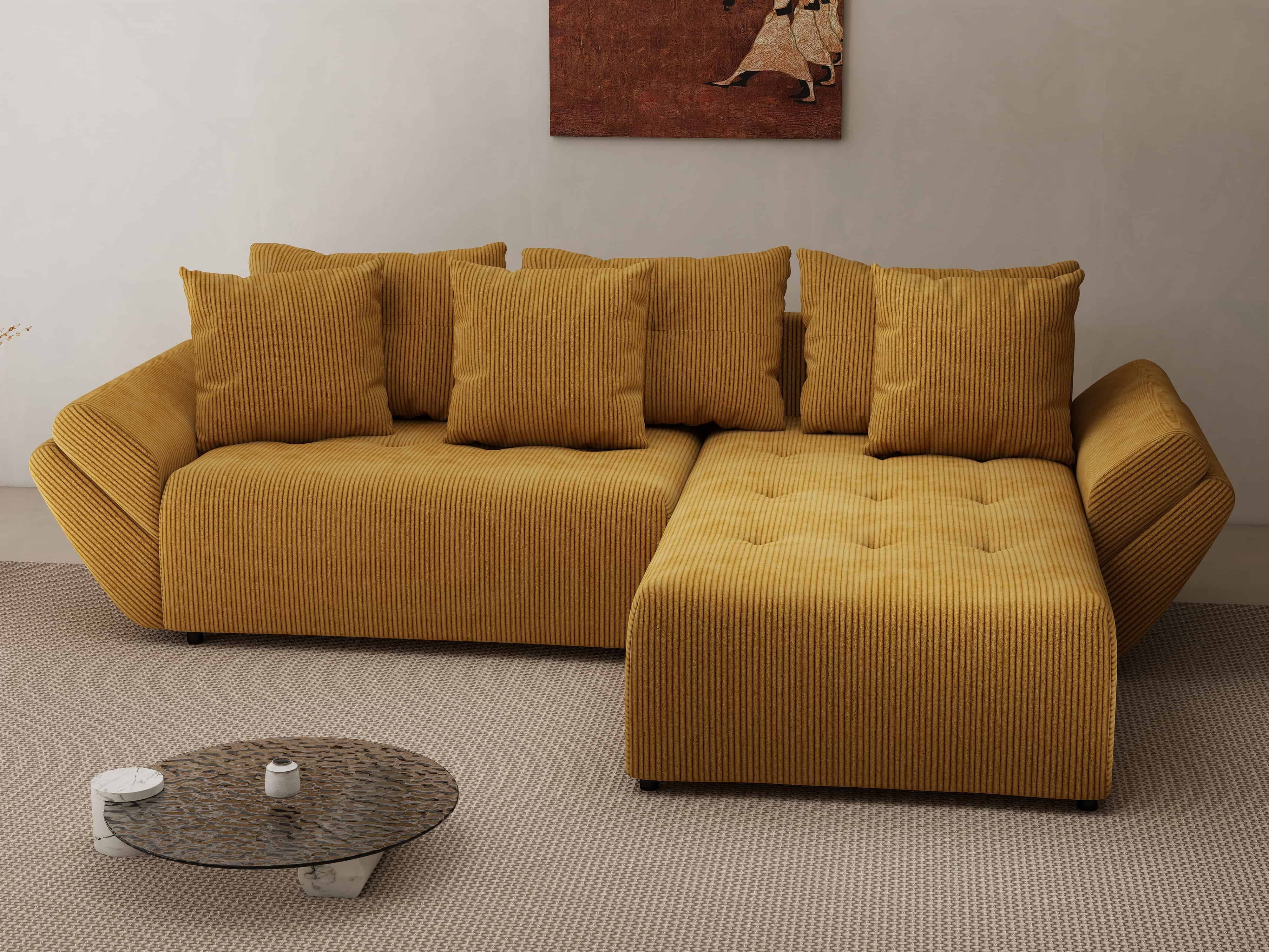 Colțar extensibil dumonde cu ladă de depozitare si sezut confortabil din spuma HR, Berlin Zoom Mustar 280x185 cm II Fabrica