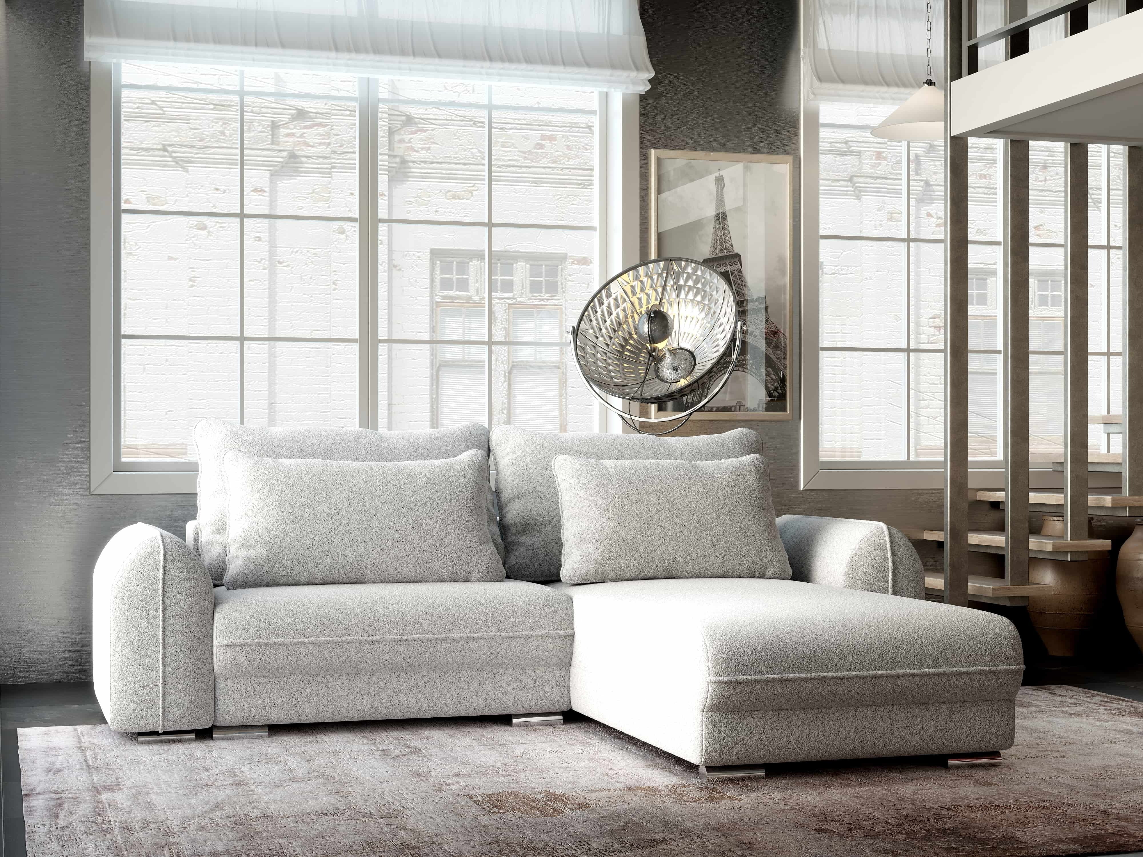 Colțar extensibil dumonde cu ladă de depozitare si sezut confortabil din spuma HR, Denver Euphoria Dove 275x185 cm II Fabrica