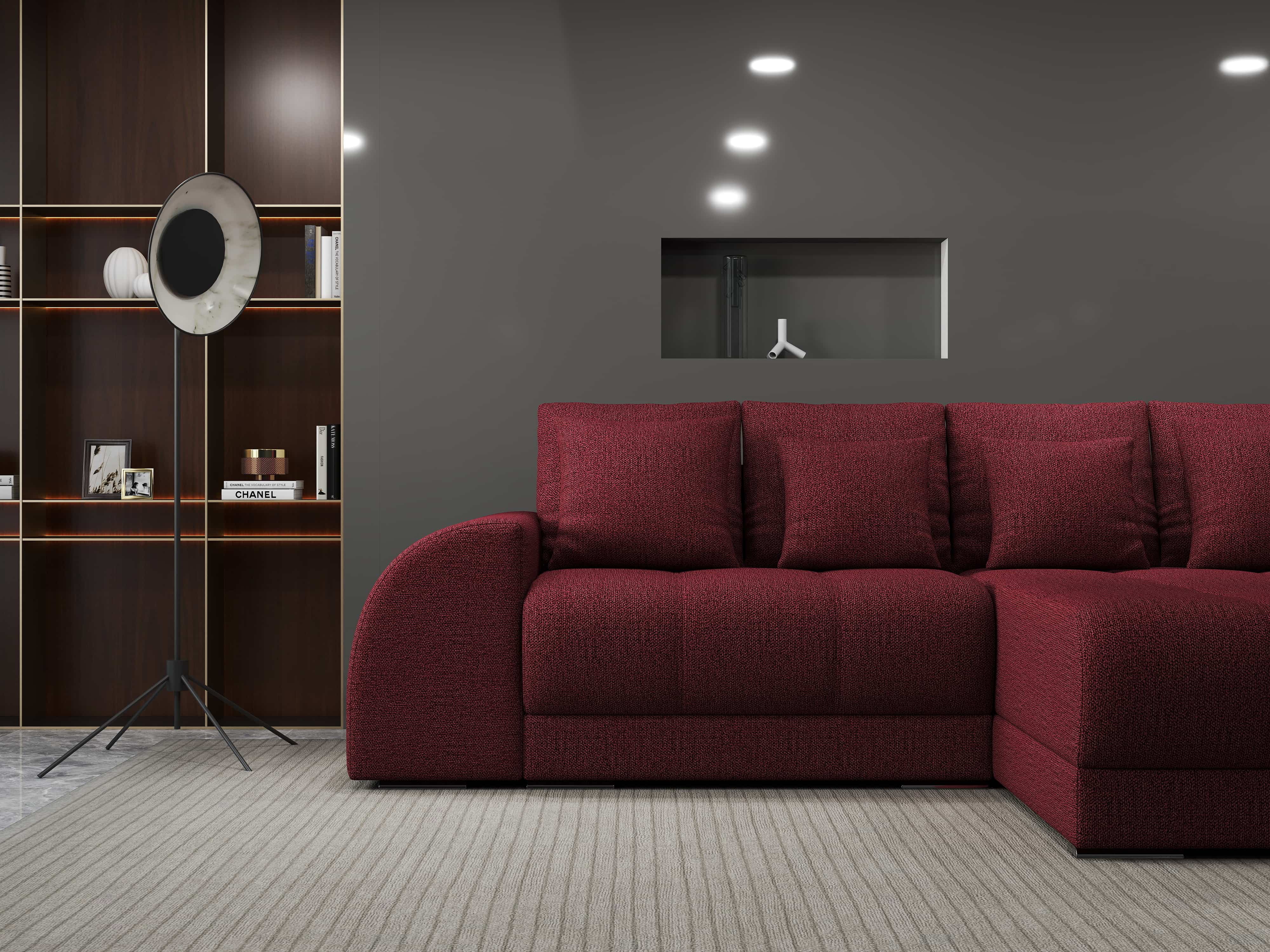 Colțar extensibil dumonde cu ladă de depozitare si sezut confortabil din spuma HR, Verona Enjoy Rosu II 290x185 cm Fabrica