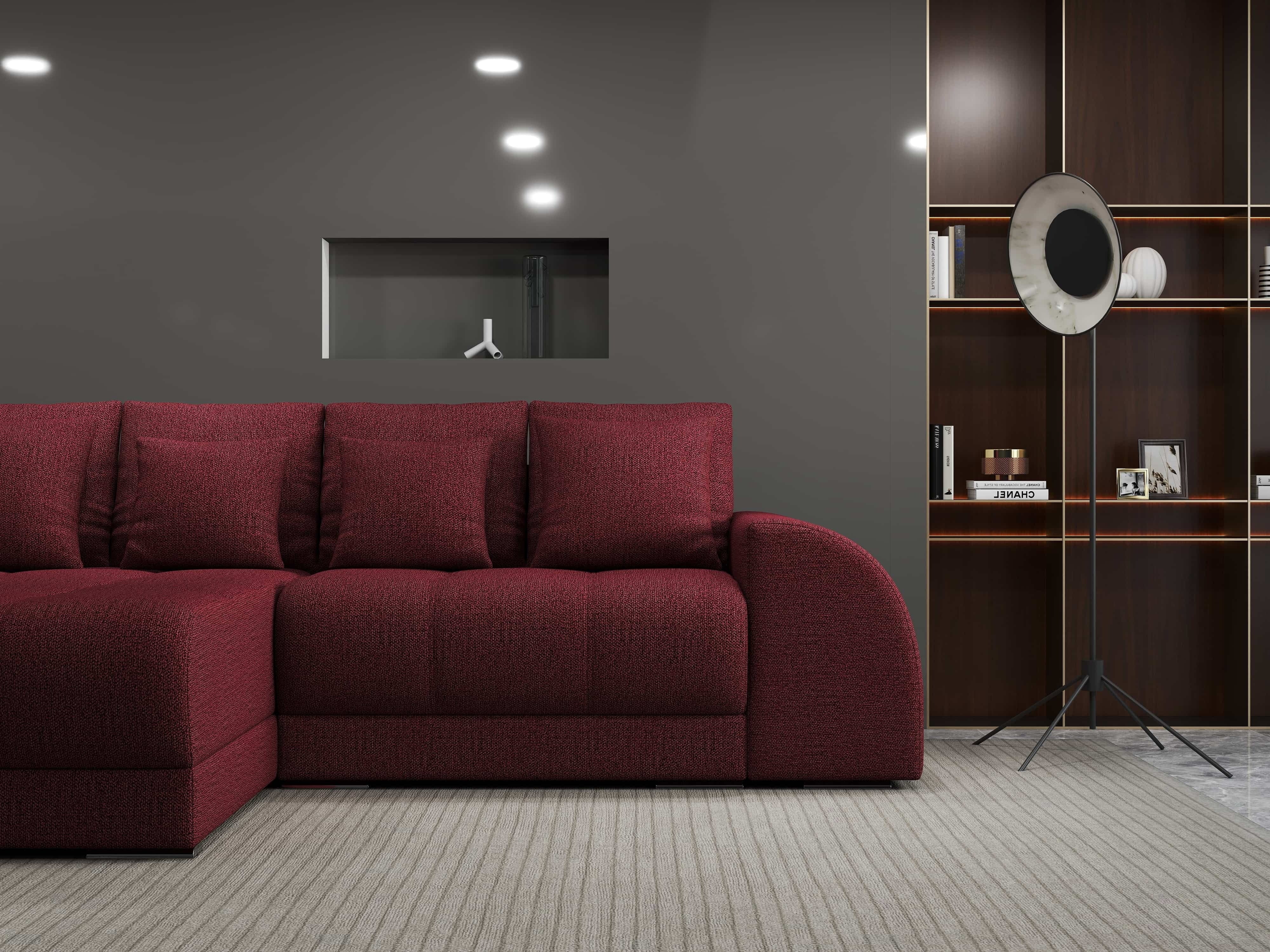 Colțar extensibil dumonde cu ladă de depozitare si sezut confortabil din spuma HR, Verona Enjoy Rosu 290x185 cm Fabrica