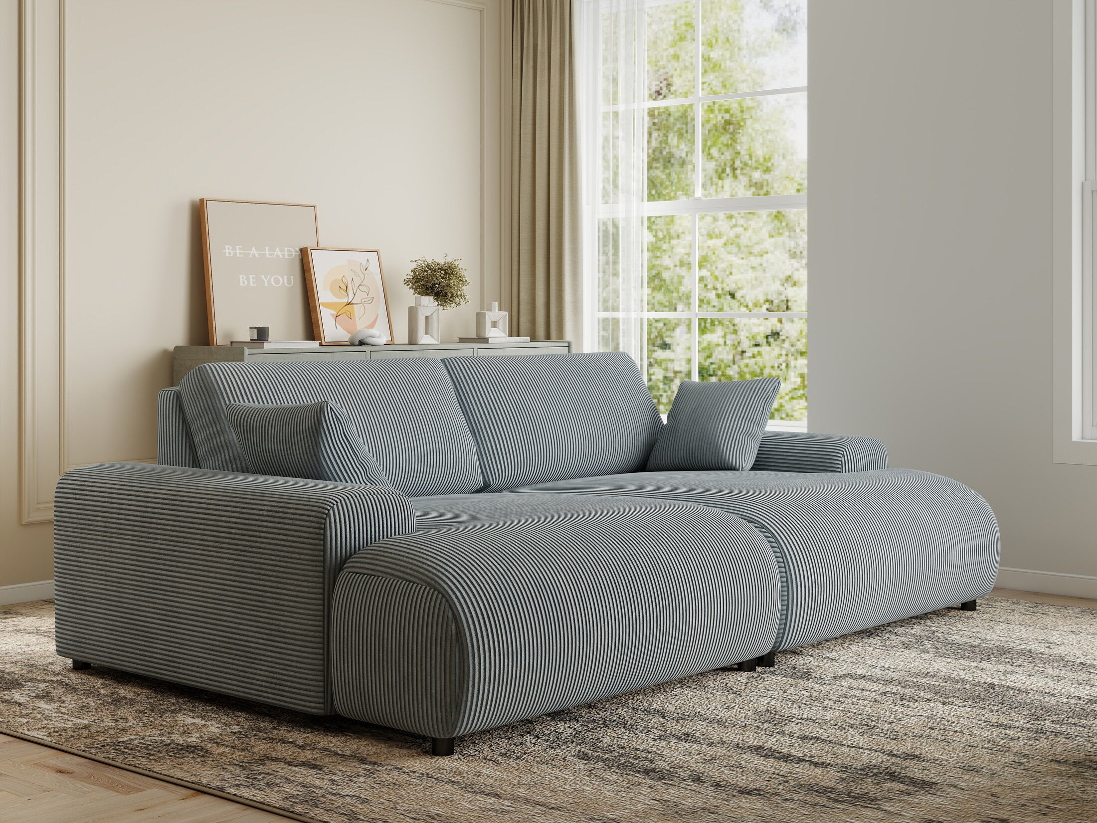 Canapea dumonde cu sezut confortabil din spuma HR, Hudson Zoom Gri Mint 237x144 cm