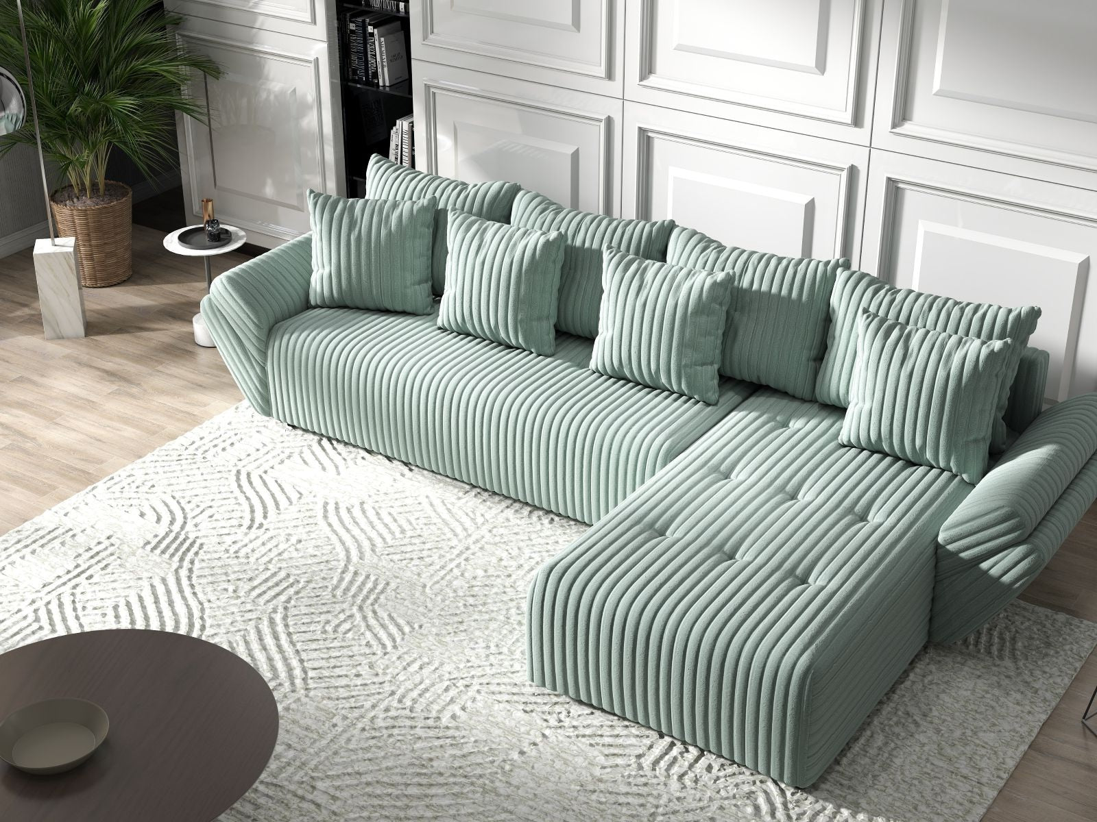 Colțar extensibil dumonde cu ladă de depozitare si sezut confortabil din spuma HR, Berlin XL Ambience Mint II 350x185 cm Fabrica