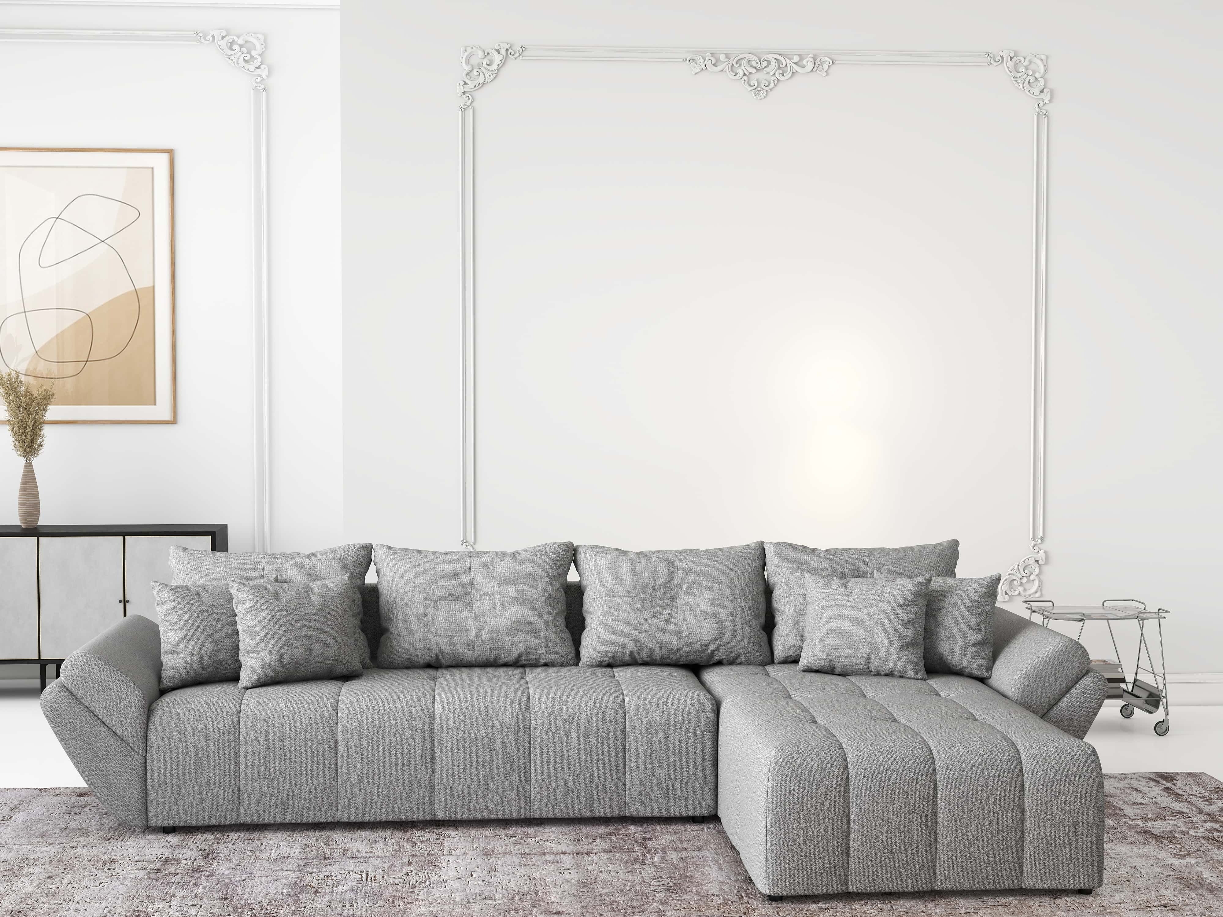 Colțar extensibil dumonde cu ladă de depozitare si sezut confortabil din spuma HR, Berlin XL Enjoy Grey 350x185 cm II Fabrica