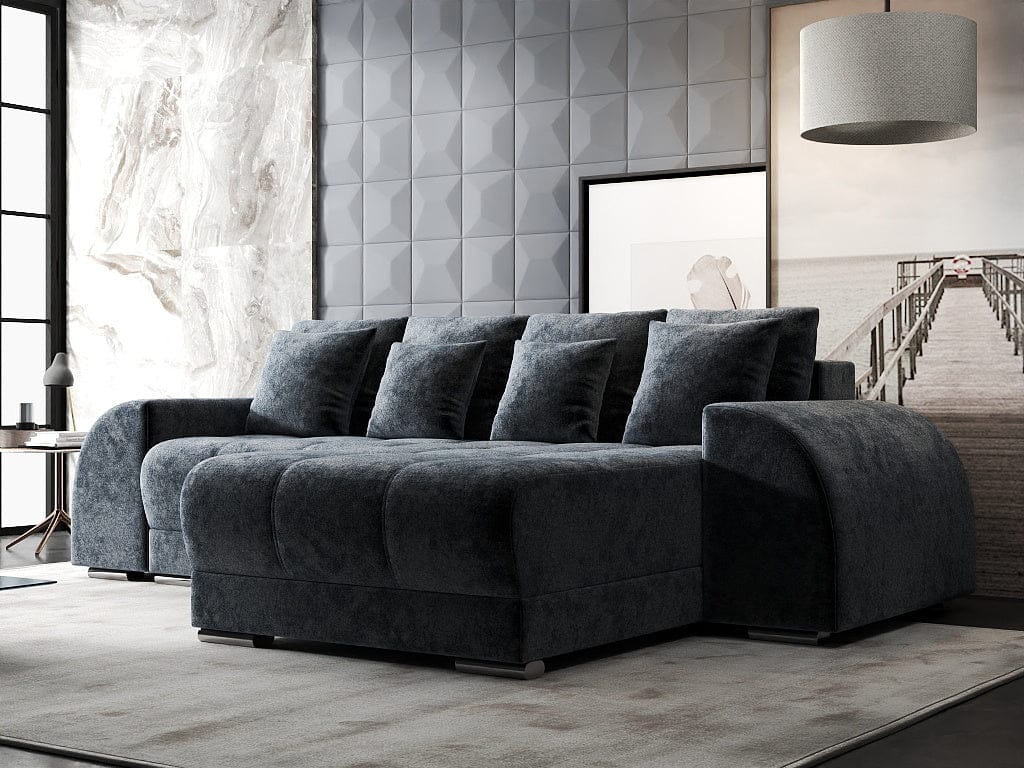 Colțar extensibil dumonde cu ladă de depozitare si sezut confortabil din spuma HR, Verona Euphoria Grafit II 290x185 cm Fabrica