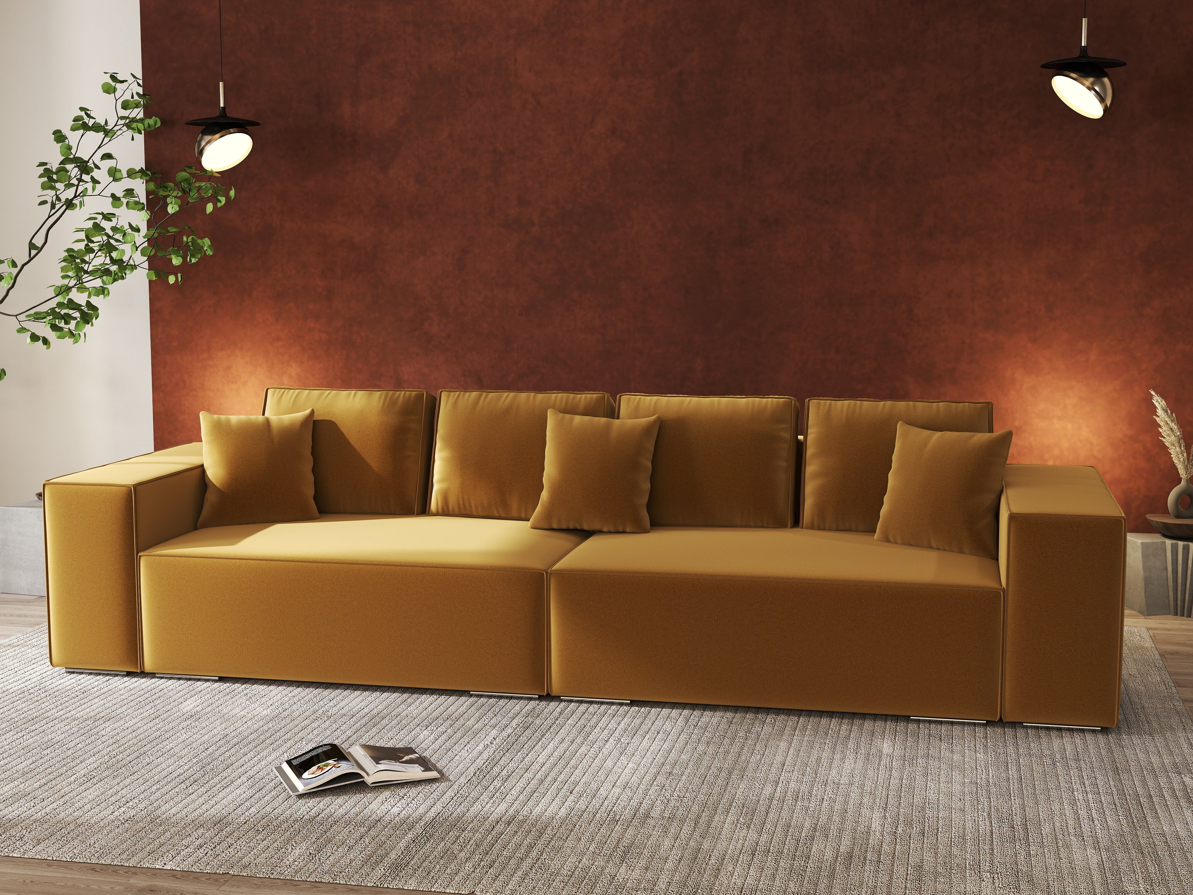 Canapea extensibilă dumonde cu ladă de depozitare si sezut confortabil din spuma HR, Dream Royal Mustar 310x100 cm Fabrica