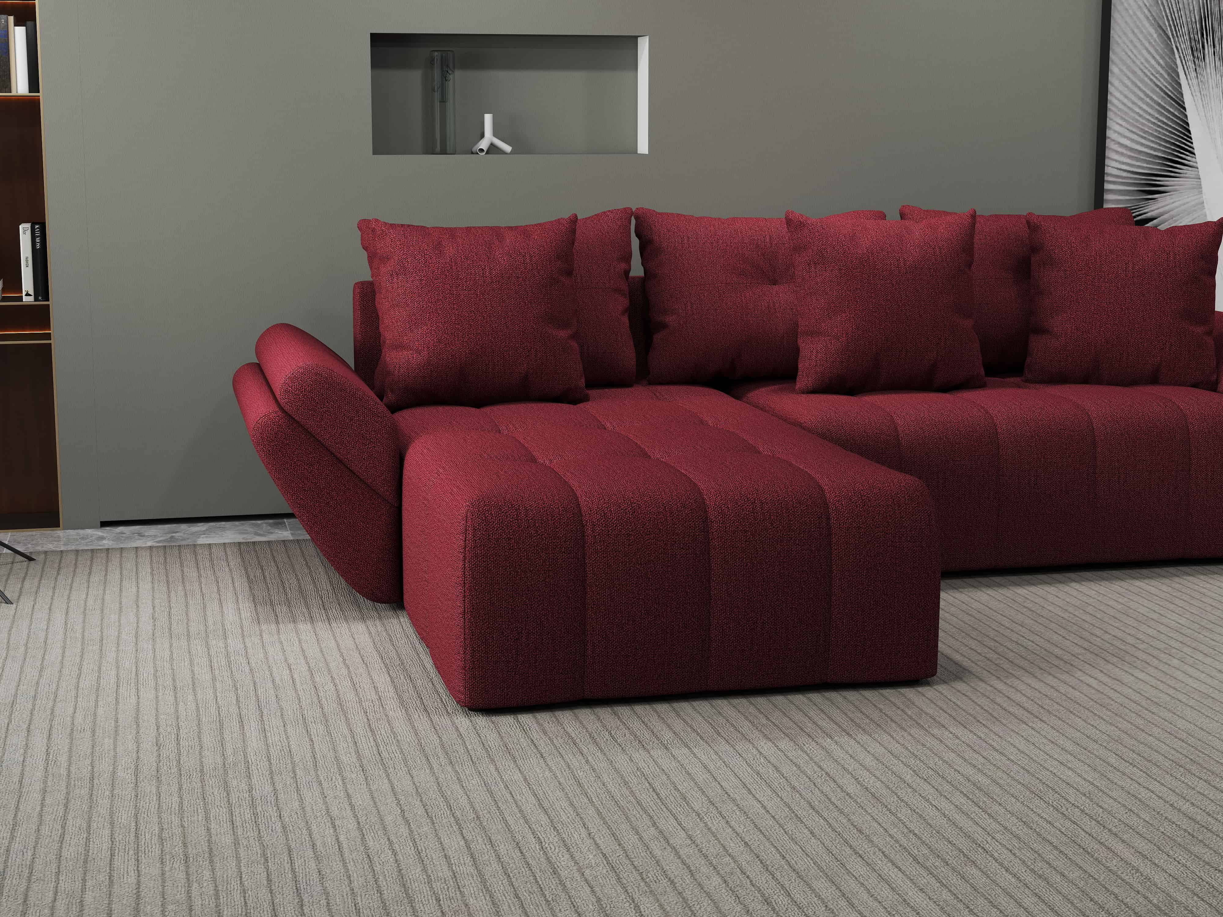 Colțar extensibil dumonde cu ladă de depozitare si sezut confortabil din spuma HR, Berlin Enjoy Rosu 280x185 cm Fabrica