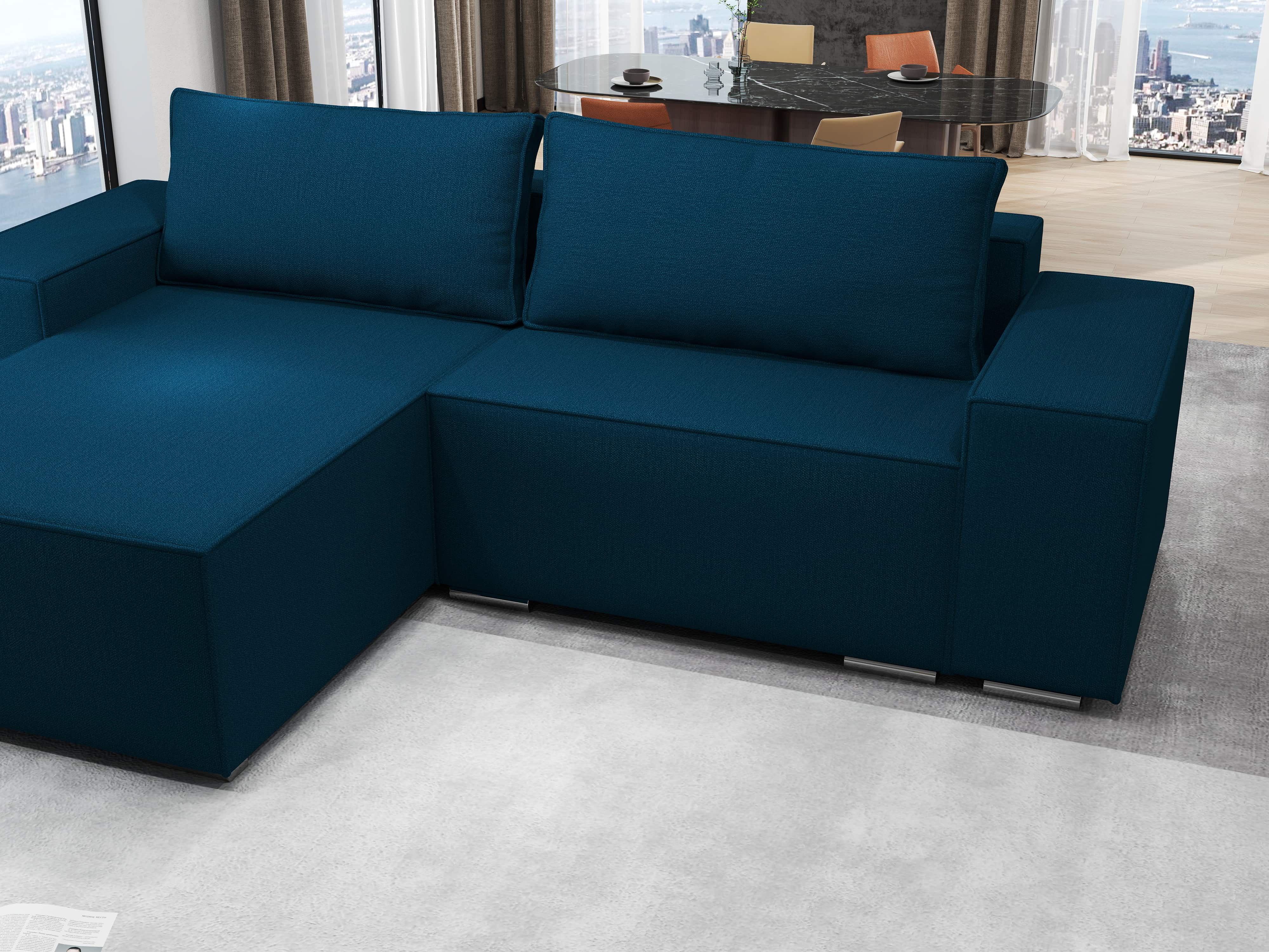 Colțar extensibil dumonde cu ladă de depozitare si sezut confortabil din spuma HR, Dream Enjoy Petrol 290x185 cm Fabrica