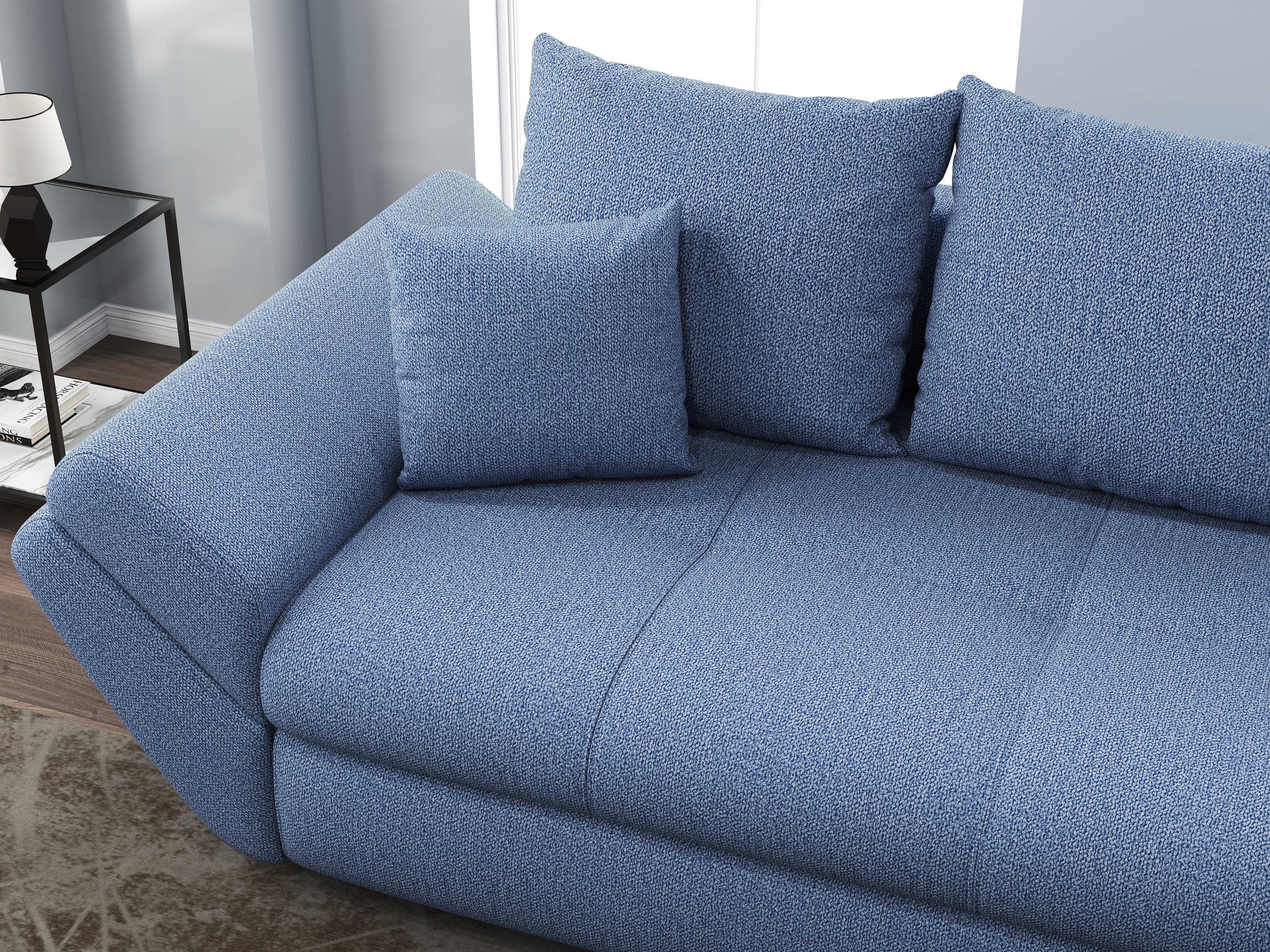 Canapea extensibilă dumonde cu ladă de depozitare si sezut confortabil din spuma HR, Loana Enjoy Blue 250x100 cm Fabrica