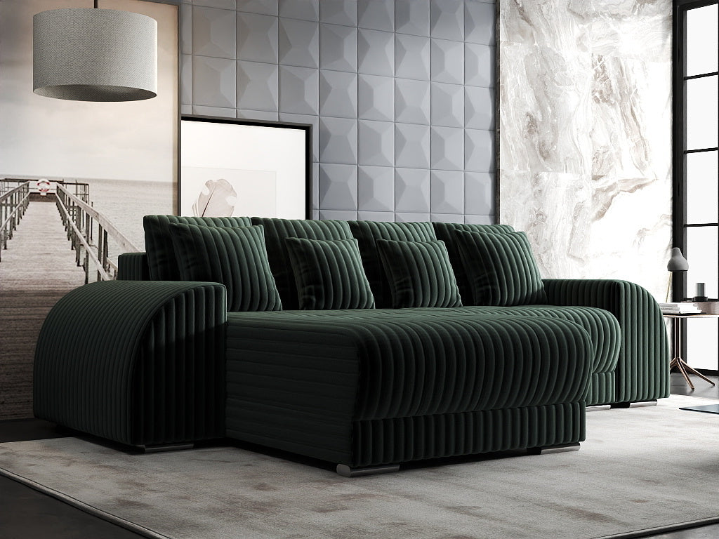 Colțar extensibil dumonde cu ladă de depozitare si sezut confortabil din spuma HR, Verona Ambience Verde 290x185 cm Fabrica