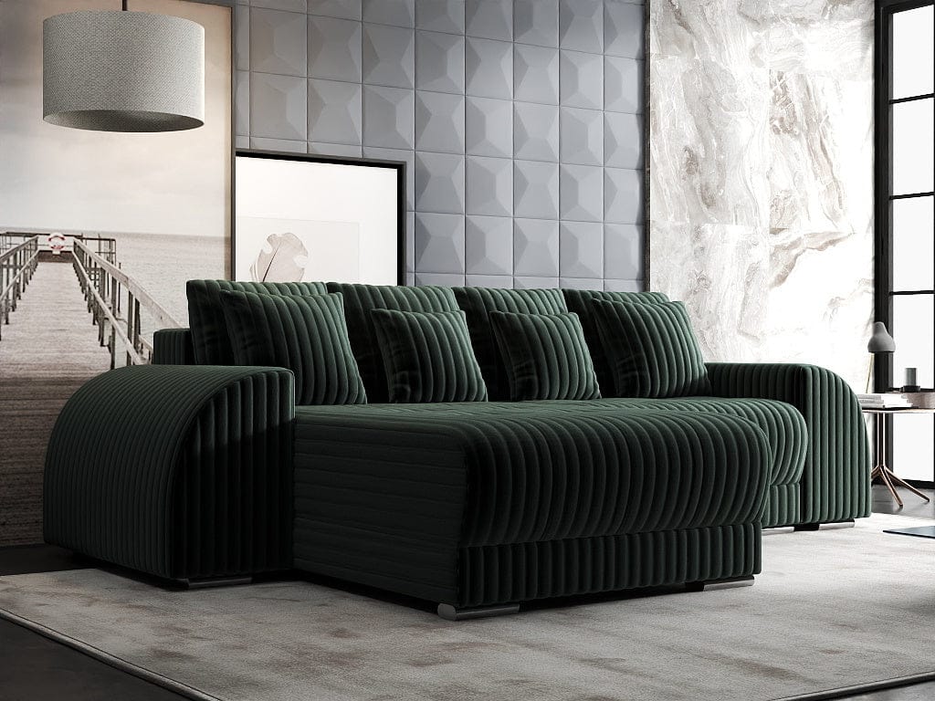 Colțar extensibil dumonde cu ladă de depozitare si sezut confortabil din spuma HR, Verona Ambience Verde 290x185 cm Fabrica