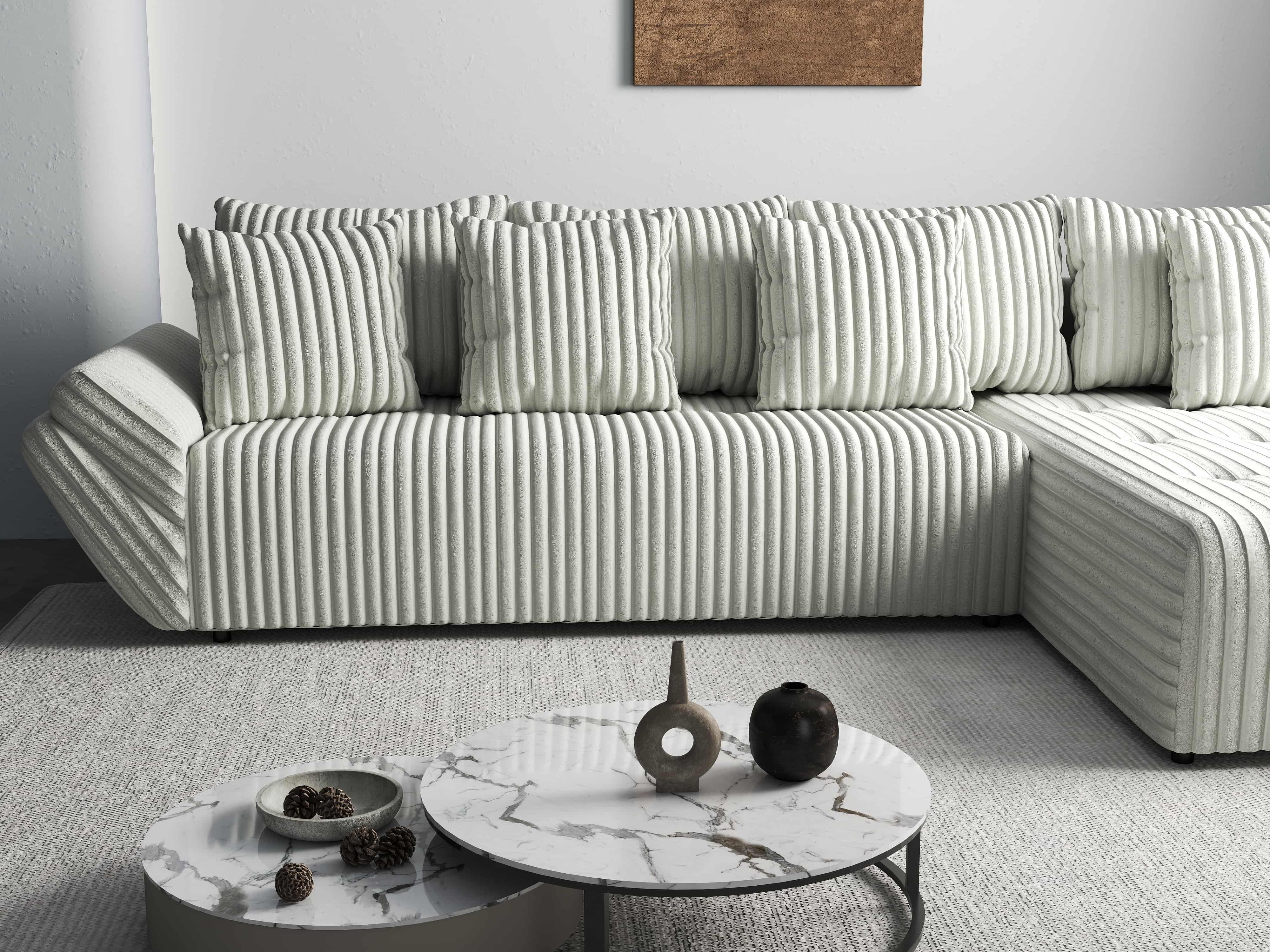 Colțar extensibil dumonde cu ladă de depozitare si sezut confortabil din spuma HR, Berlin XL Ambience Ivory II 350x185 cm Fabrica