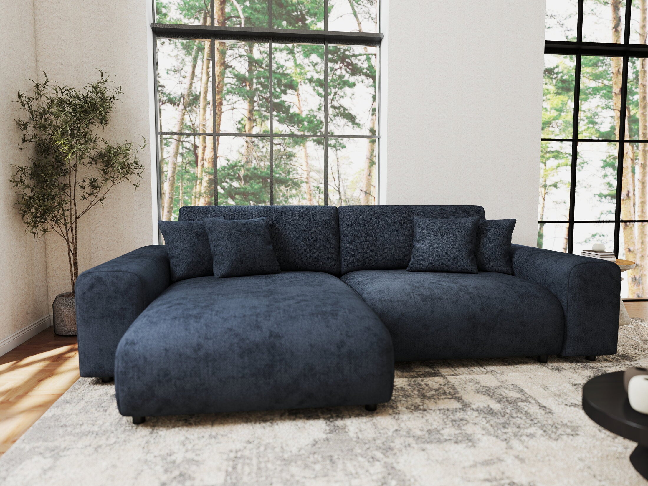 Colțar extensibil dumonde cu ladă de depozitare si sezut confortabil din spuma HR, Sarina Enjoy Antracit 255x168 cm