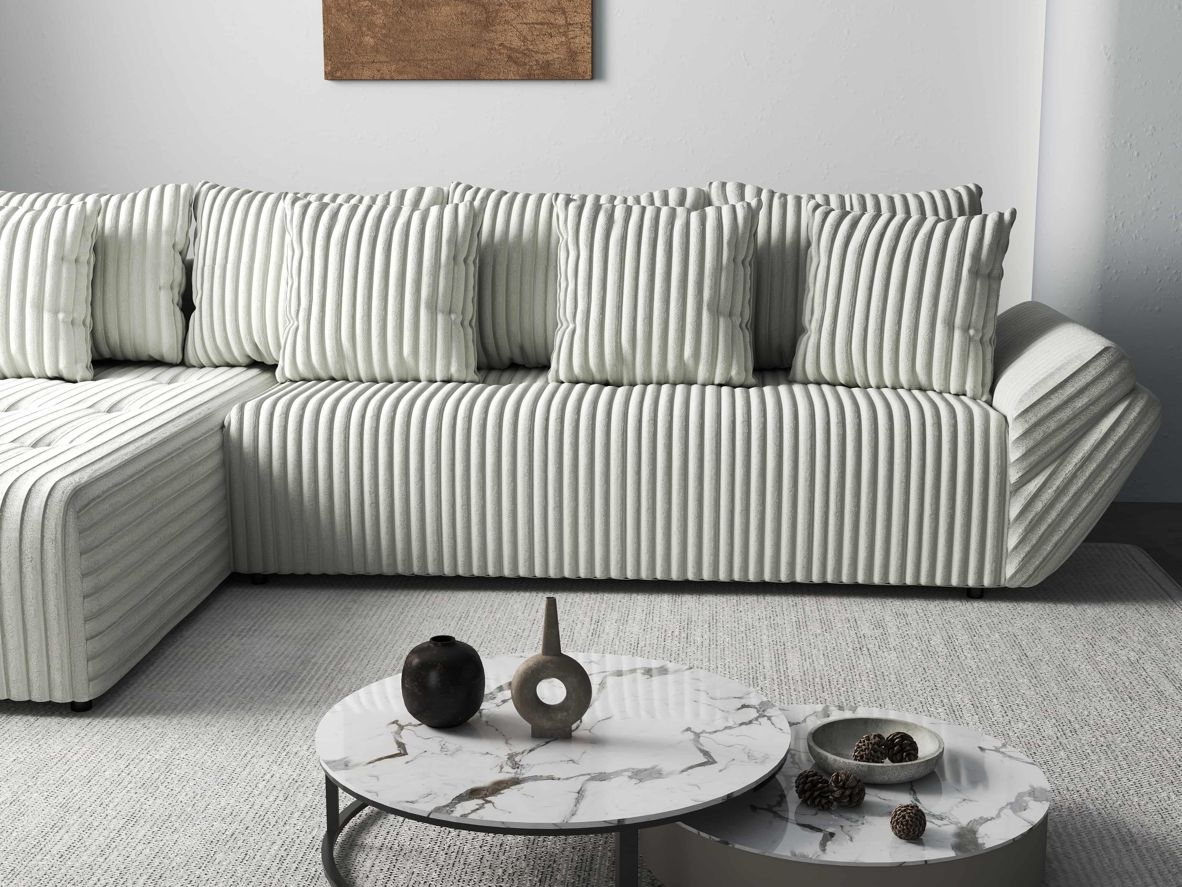 Colțar extensibil dumonde cu ladă de depozitare si sezut confortabil din spuma HR, Berlin XL Ambience Ivory 350x185 cm Fabrica