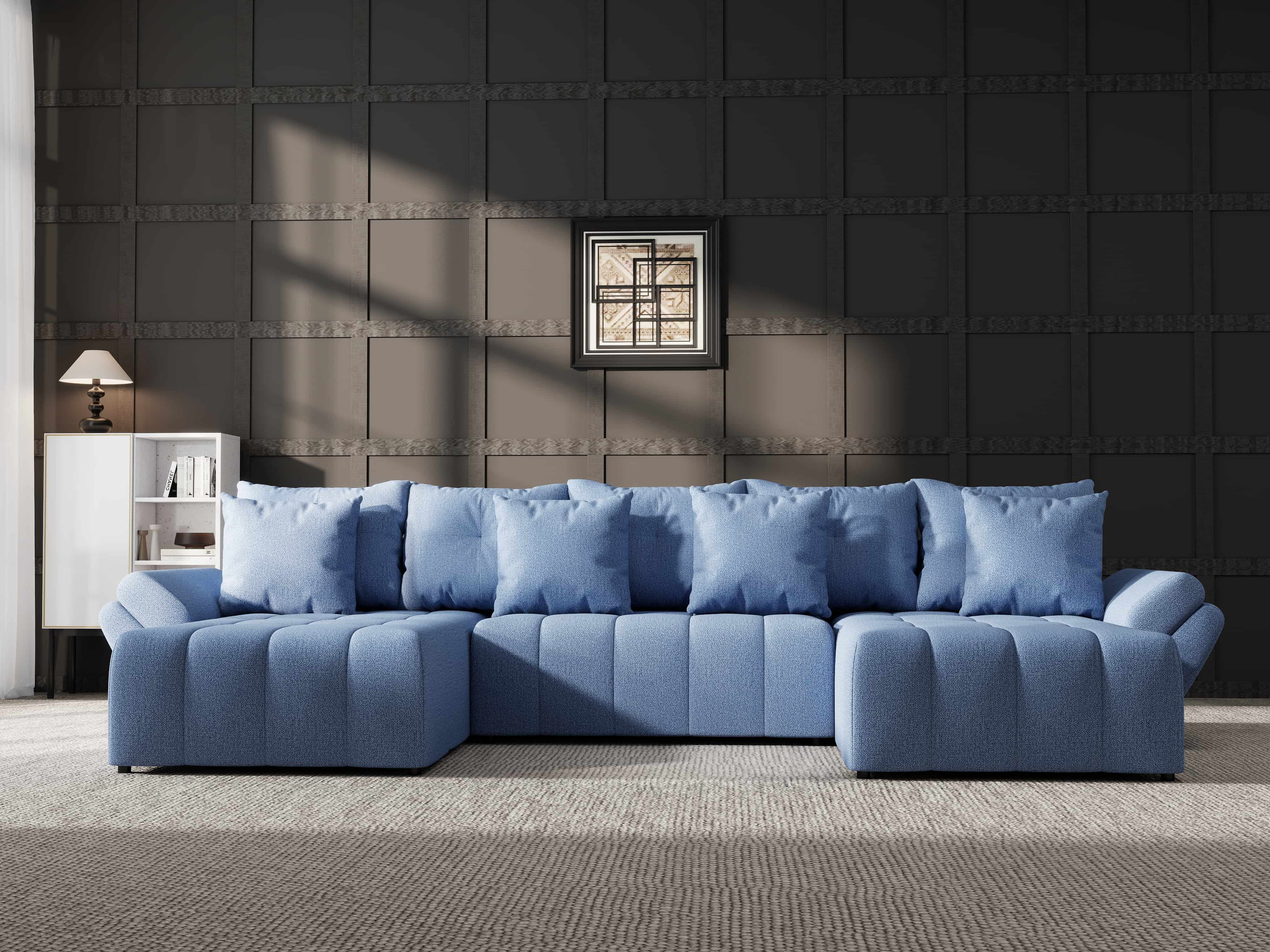 Colțar extensibil dumonde cu ladă de depozitare si sezut confortabil din spuma HR, Berlin U Enjoy Blue 380x180 cm Fabrica