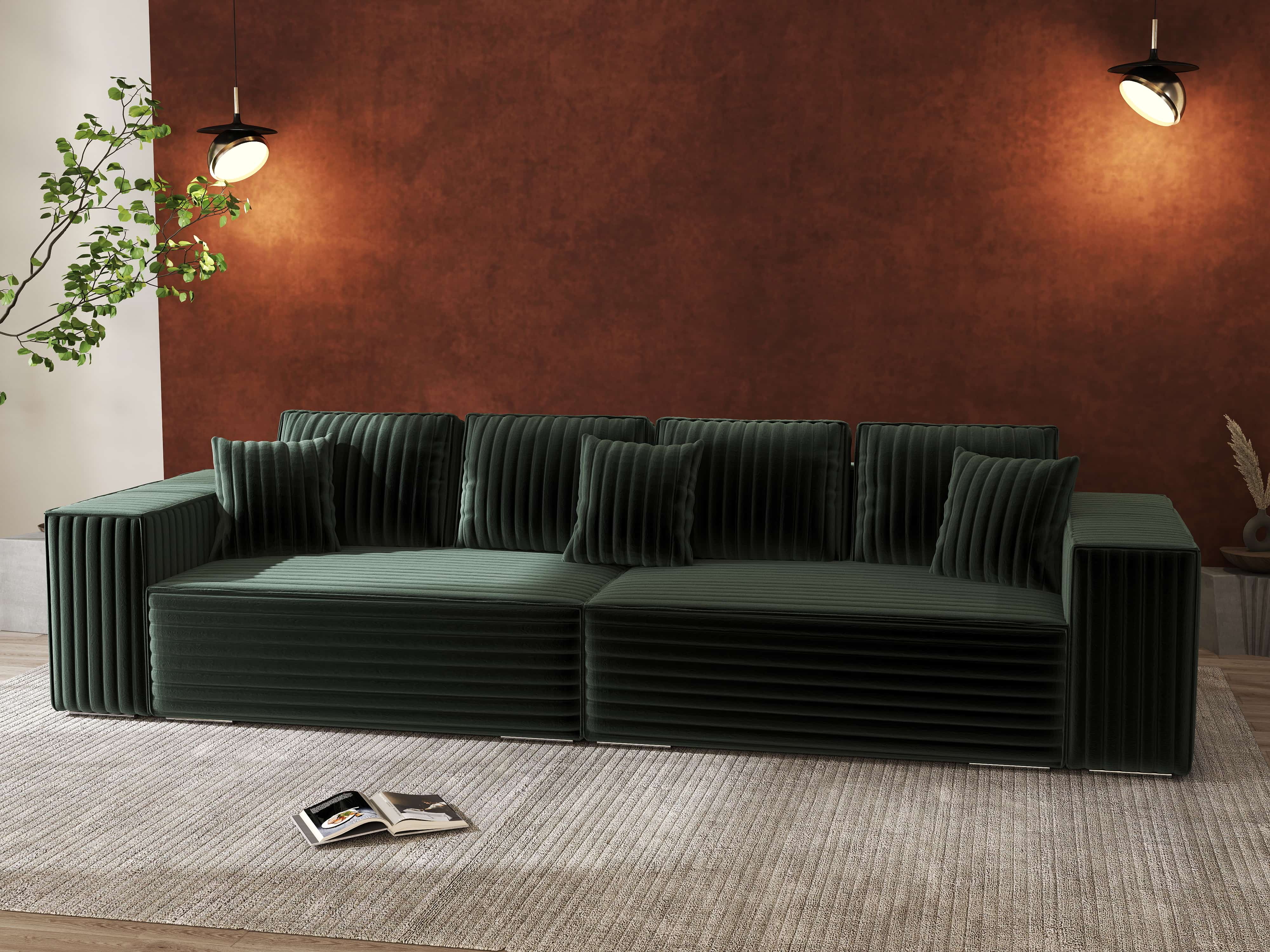 Canapea extensibilă dumonde cu ladă de depozitare si sezut confortabil din spuma HR, Dream Ambience Verde 310x100 cm Fabrica