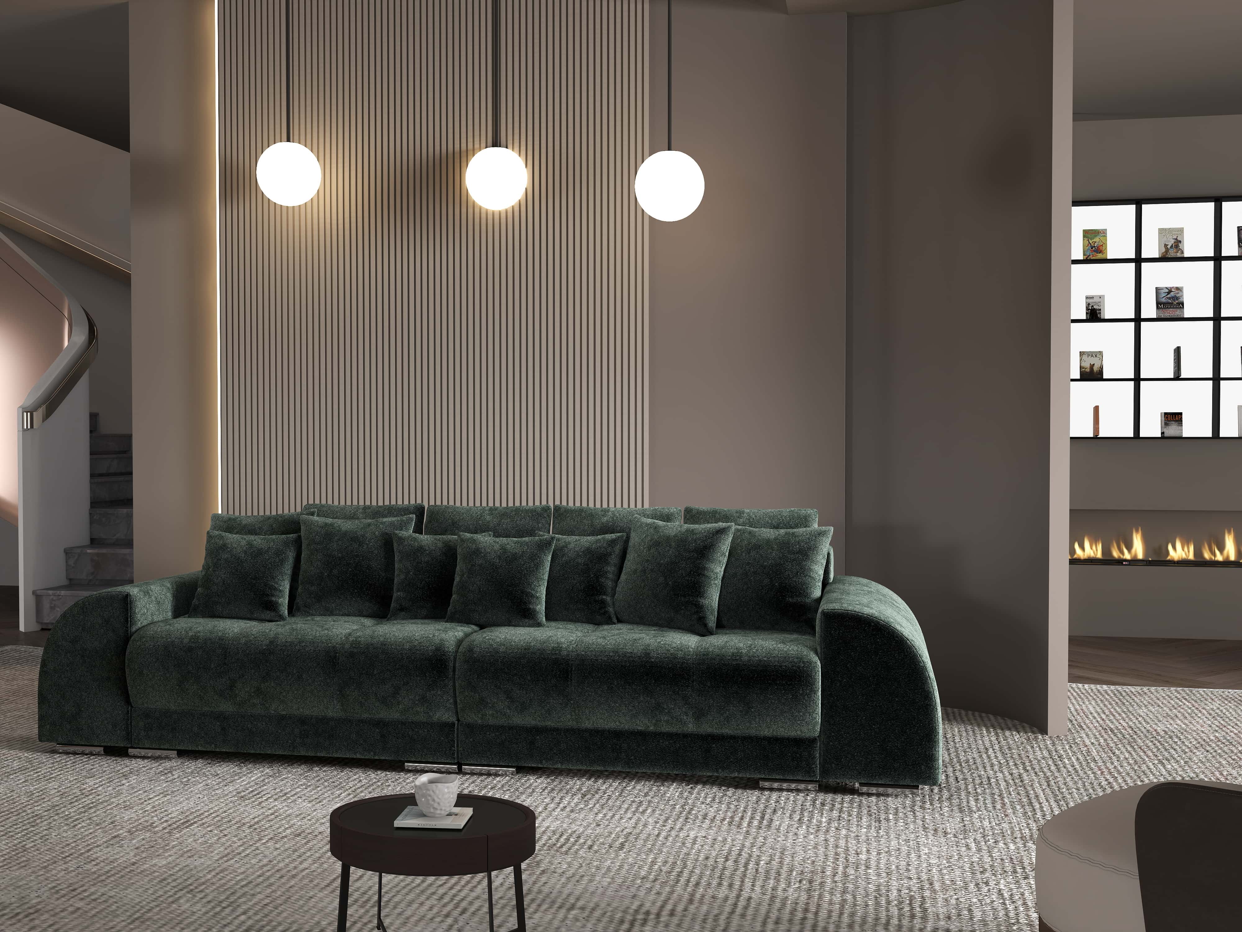 Canapea extensibilă dumonde cu 2 lăzi de depozitare si sezut confortabil din spuma HR, Verona Euphoria Green 310x100 cm Fabrica