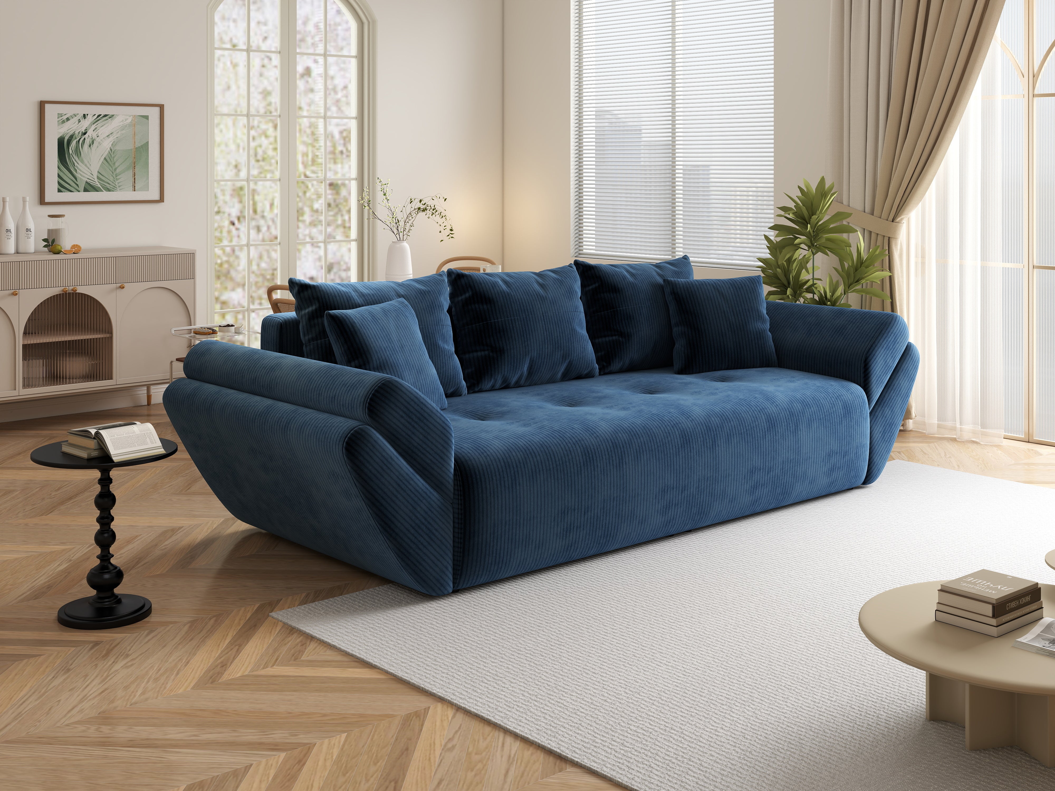 Canapea extensibilă dumonde cu ladă de depozitare si sezut confortabil din spuma HR, Berlin Zoom Blue 250x100 cm Fabrica