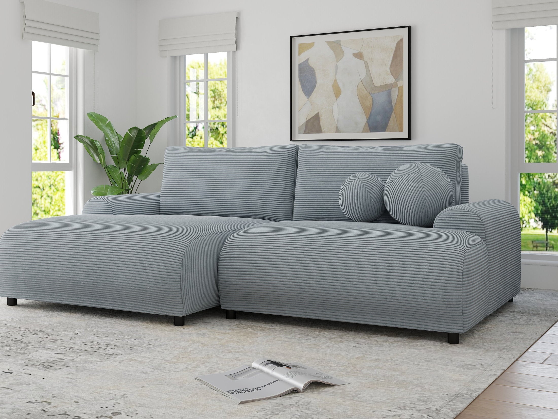 Colțar extensibil dumonde cu ladă de depozitare și șezut confortabil din spumă HR, Carlo Zoom Gri Mint 240x145 cm