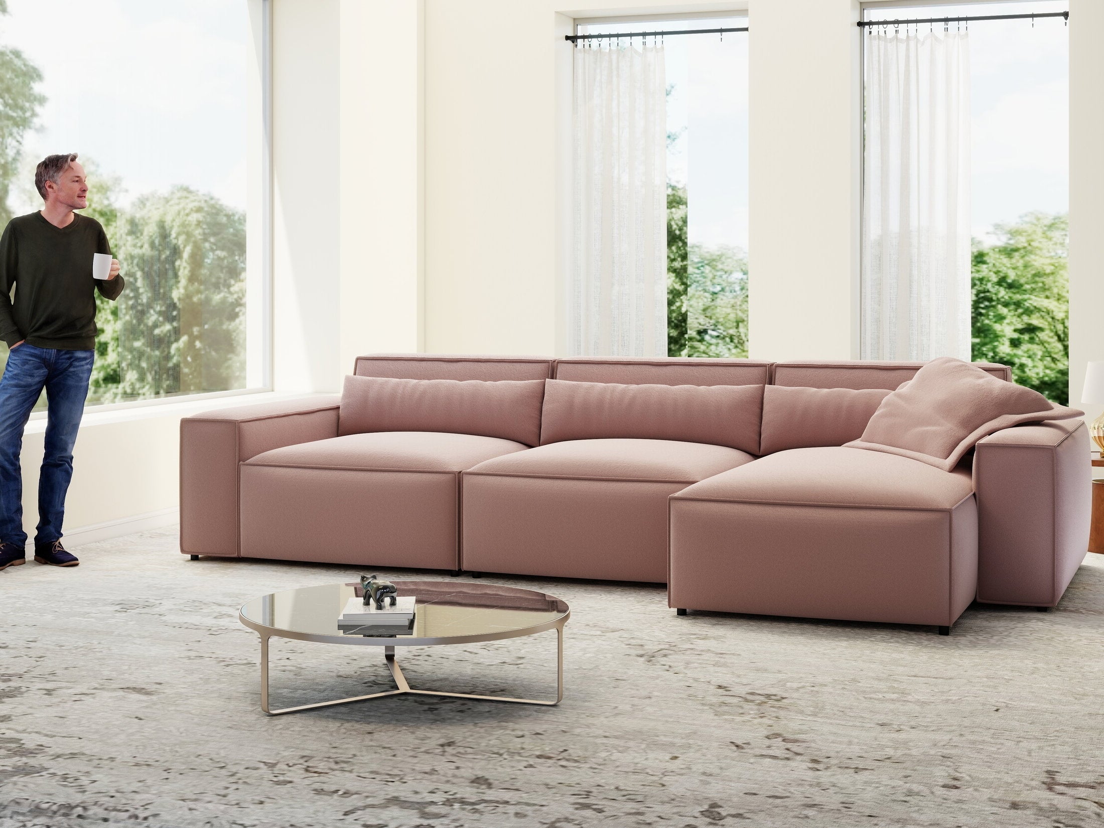 Colțar dumonde cu sezut confortabil din spuma HR, Marvelo XL Royal Roz 366x175 cm II