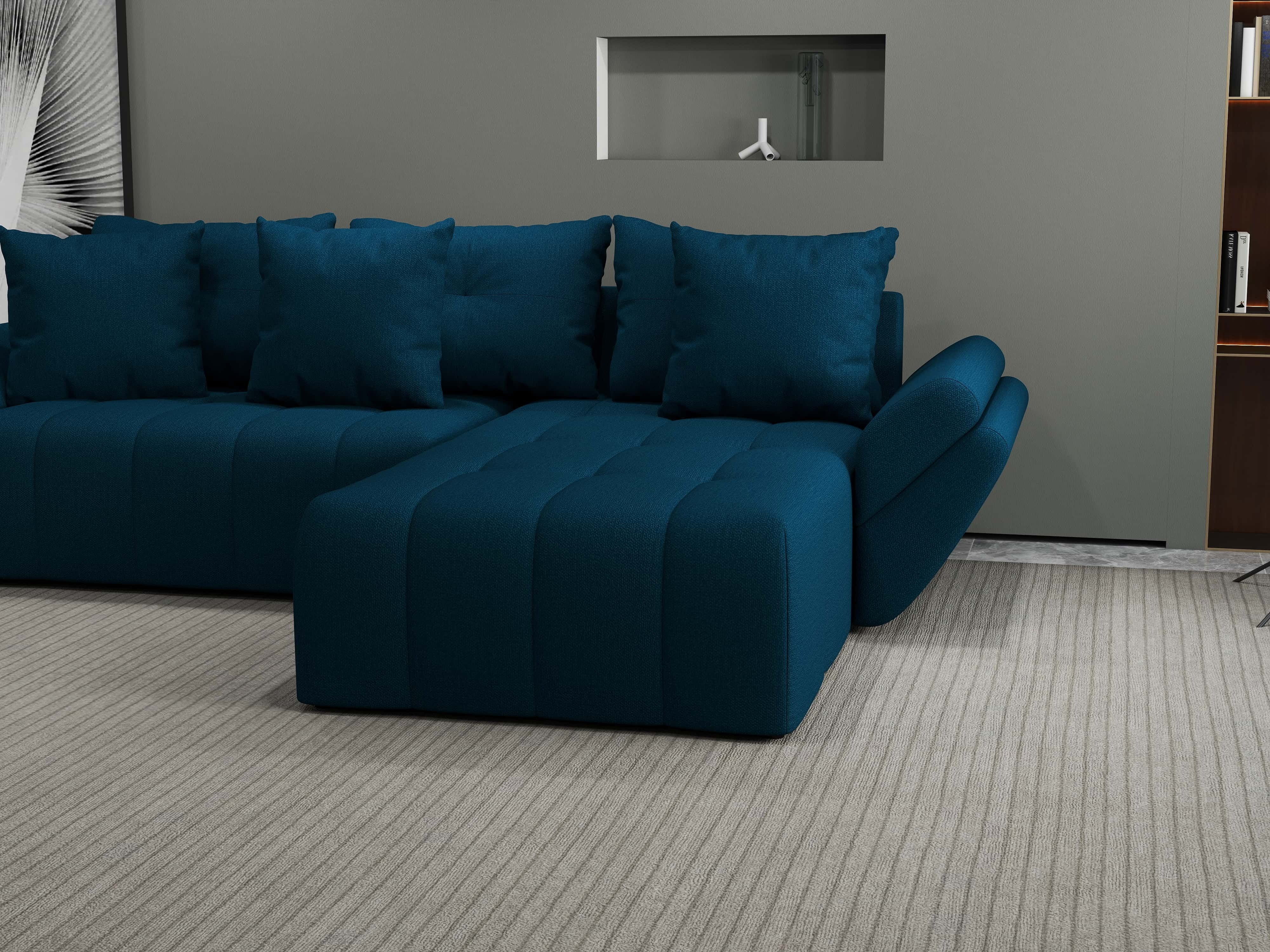 Colțar extensibil dumonde cu ladă de depozitare si sezut confortabil din spuma HR, Berlin Enjoy Petrol 280x185 cm II Fabrica