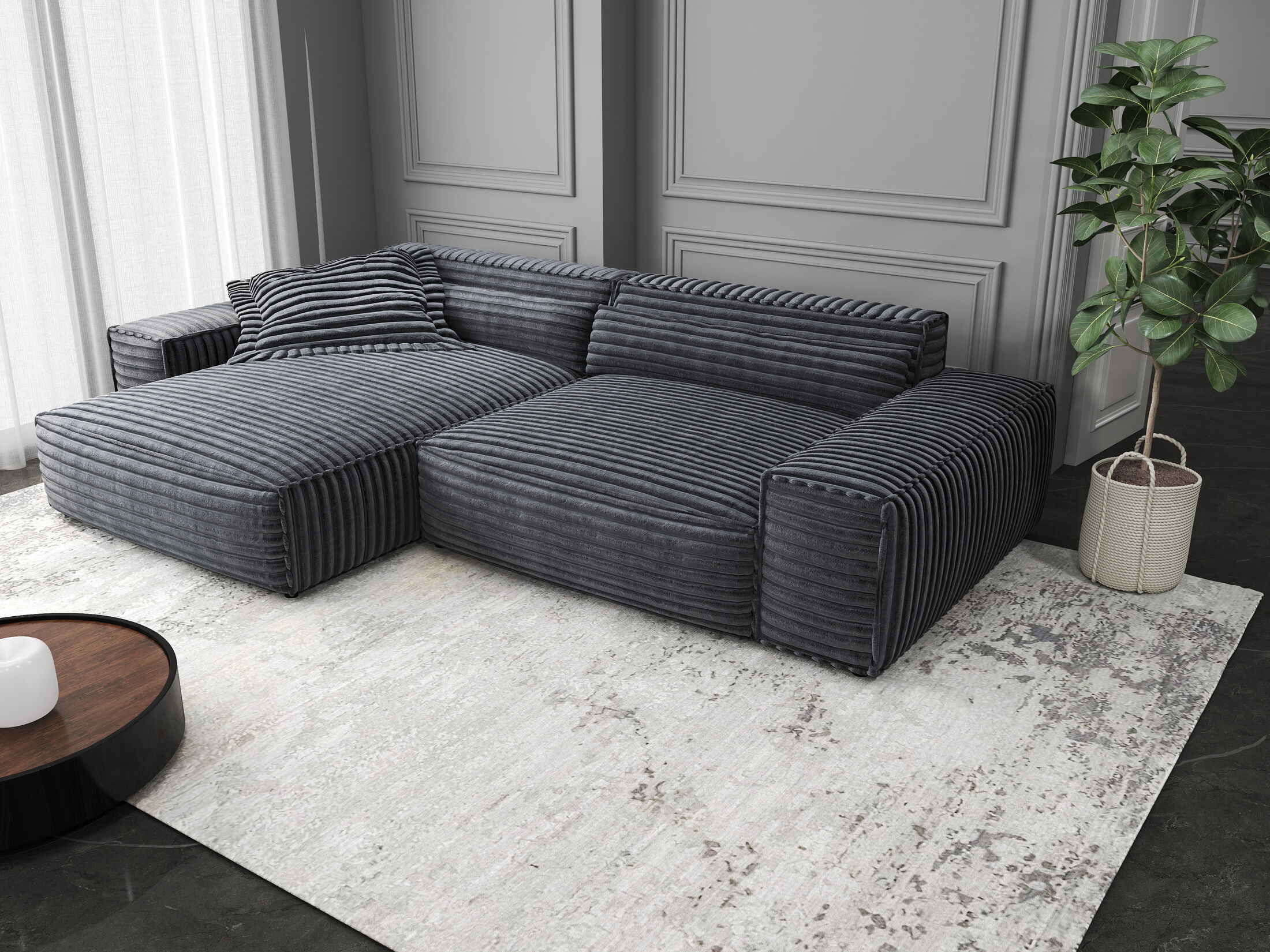 Colțar dumonde cu șezut confortabil din spumă HR, Marvelo Ambience Gri 264x175 cm