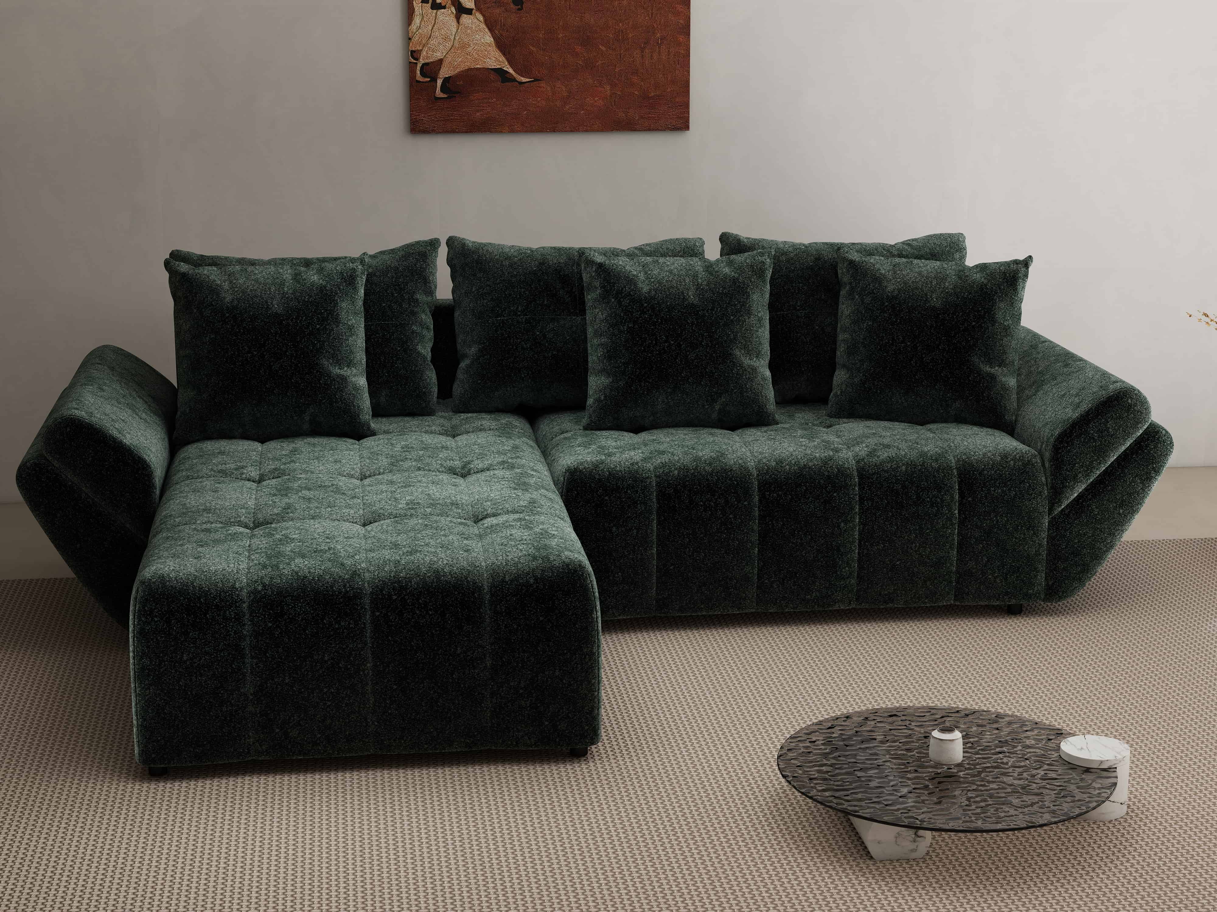 Colțar extensibil dumonde cu ladă de depozitare si sezut confortabil din spuma HR, Berlin Euphoria Verde 280x185 cm Fabrica