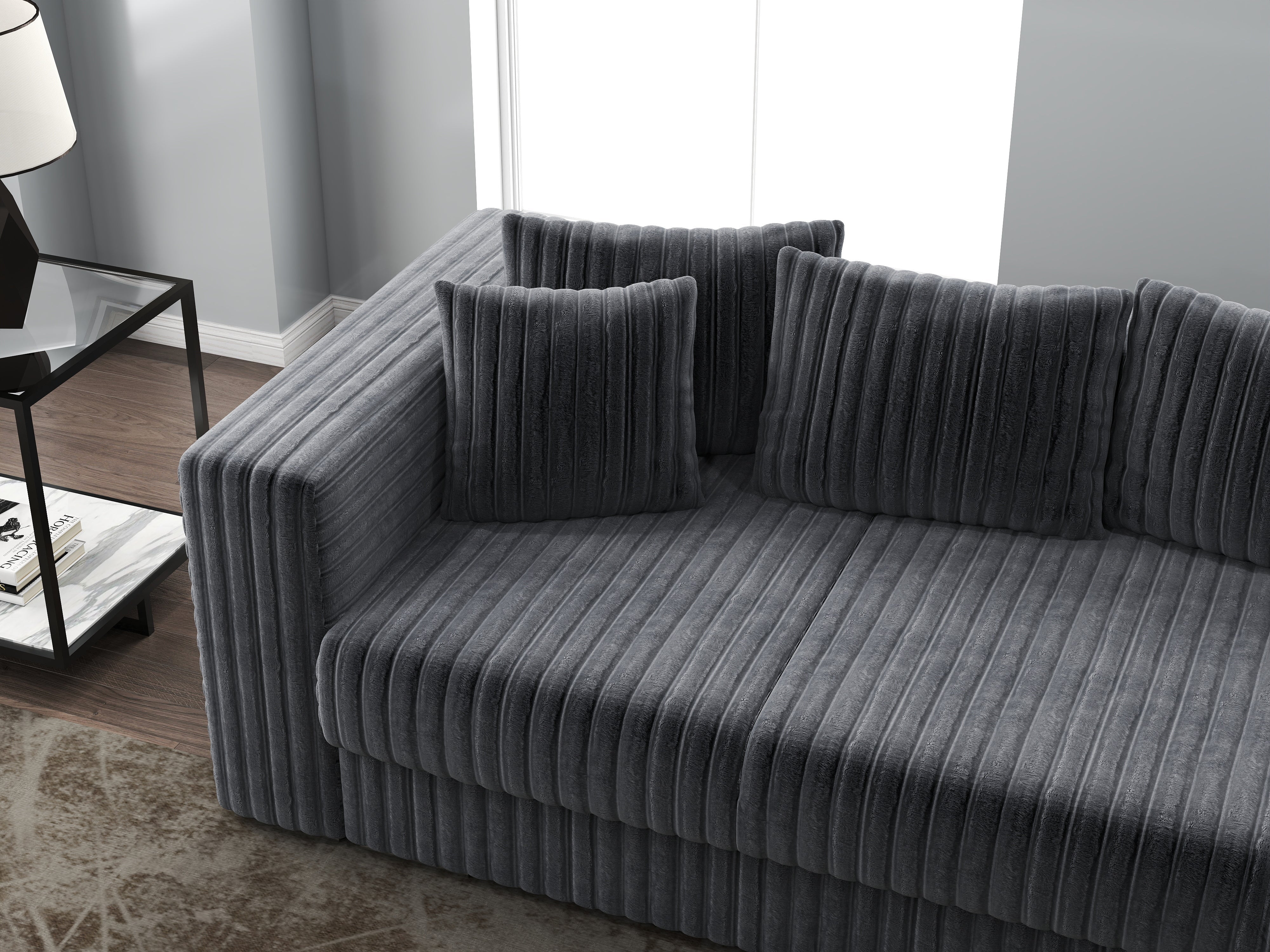 Canapea extensibilă dumonde cu ladă de depozitare si sezut confortabil din spuma HR, Gloria Ambience Grey 240x100 cm Fabrica