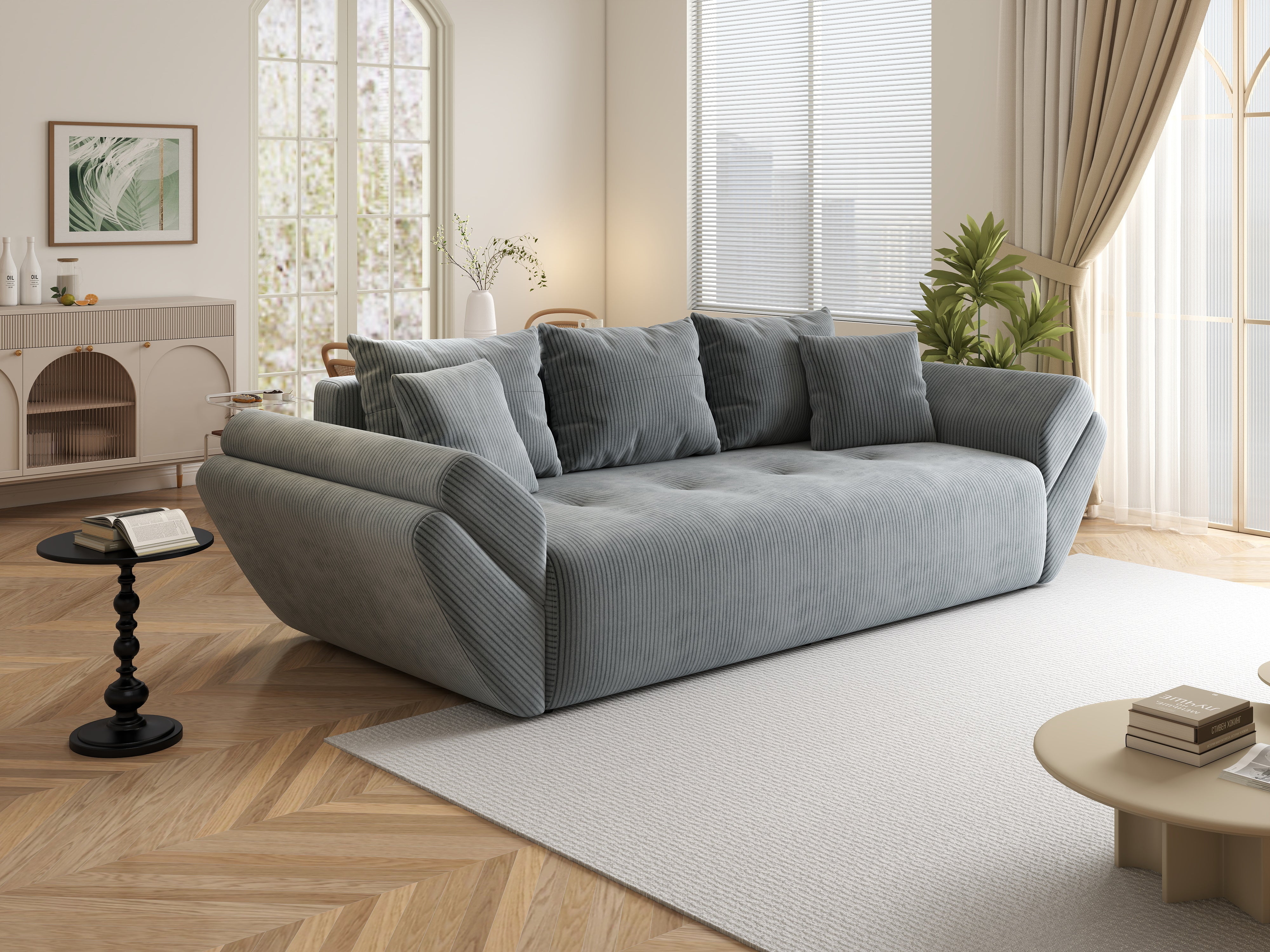 Canapea extensibilă dumonde cu ladă de depozitare si sezut confortabil din spuma HR, Berlin Zoom Grey 250x100 cm Fabrica