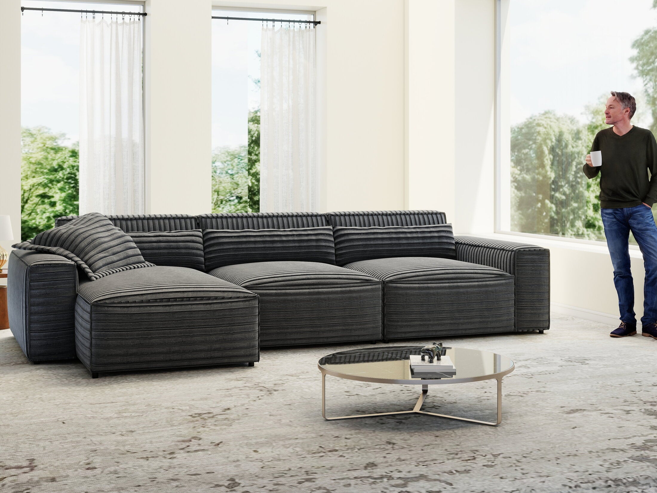 Colțar dumonde cu sezut confortabil din spuma HR, Marvelo XL Ambience Gri 366x175 cm