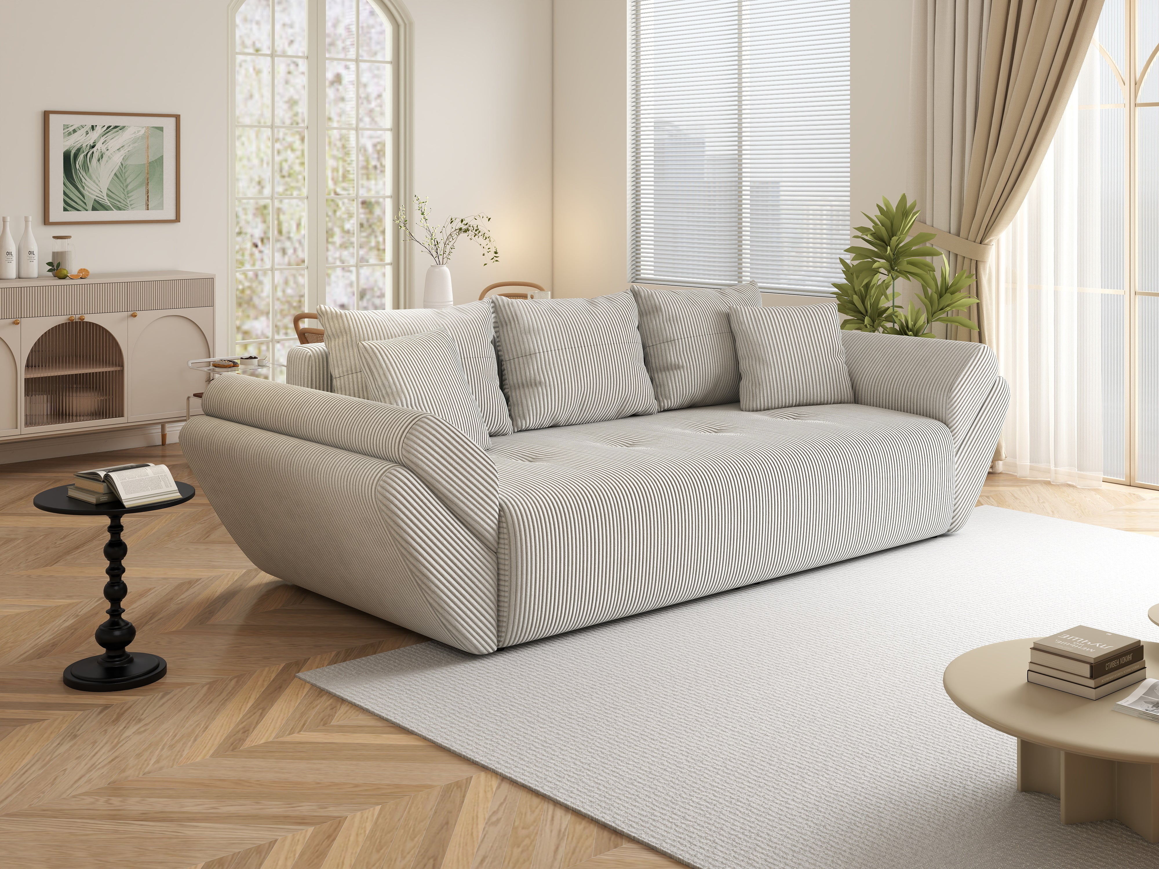 Canapea extensibilă dumonde cu ladă de depozitare si sezut confortabil din spuma HR, Berlin Zoom Crem 250x100 cm Fabrica