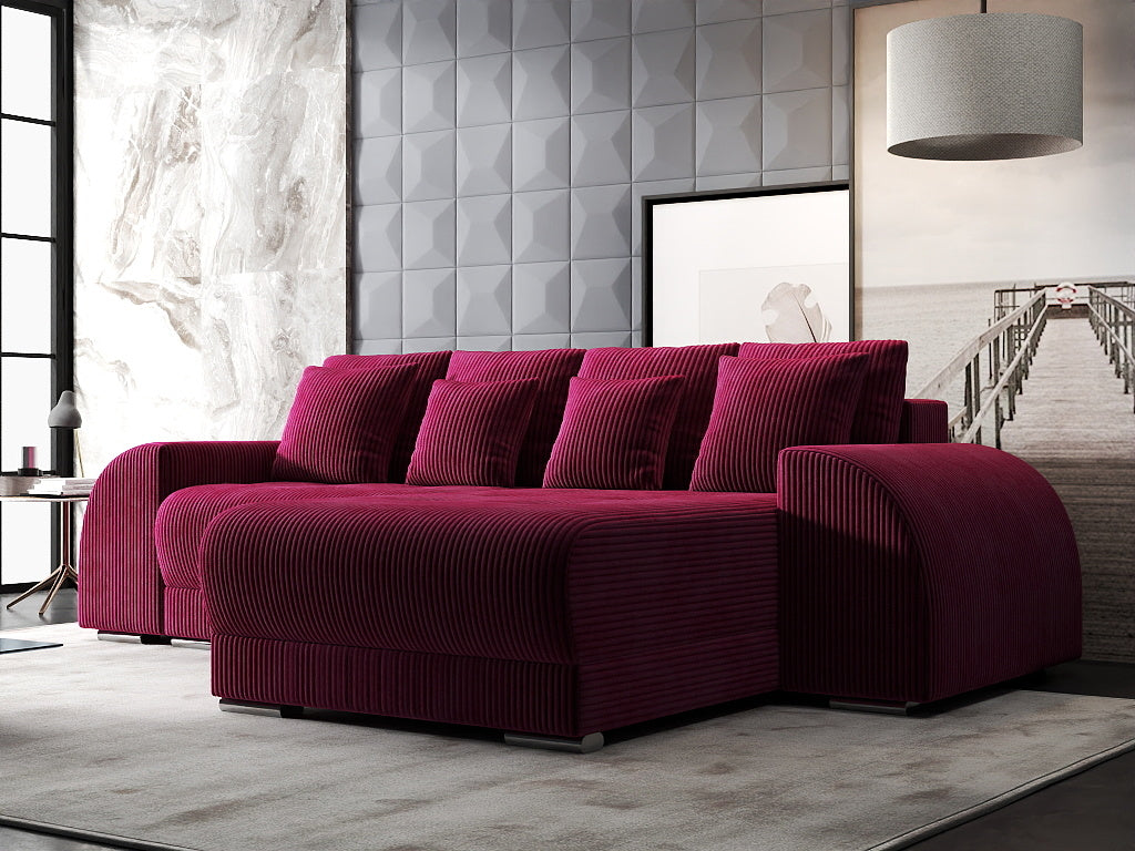 Colțar extensibil dumonde cu ladă de depozitare si sezut confortabil din spuma HR, Verona Zoom Rosu II 290x185 cm Fabrica