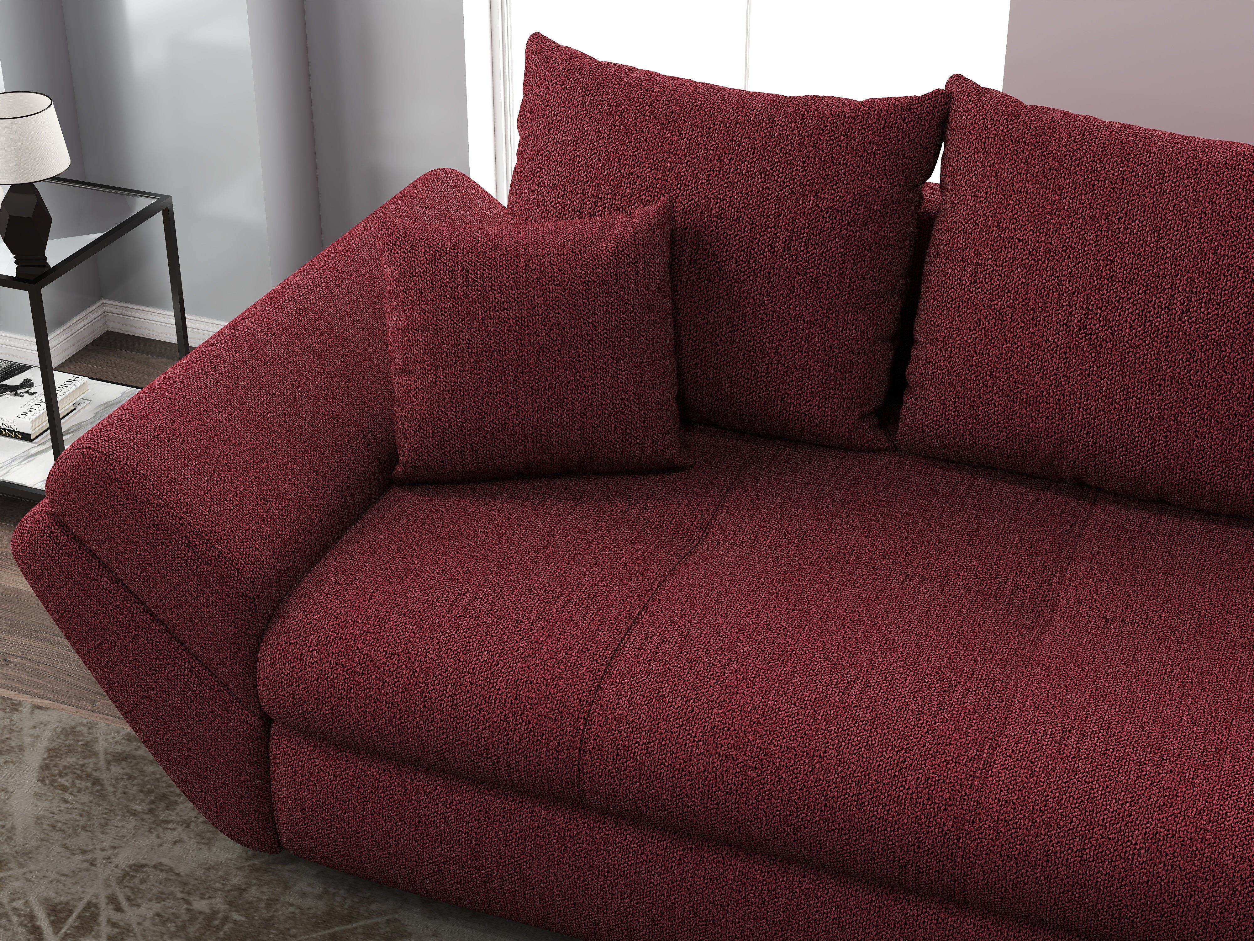 Canapea extensibilă dumonde cu ladă de depozitare si sezut confortabil din spuma HR, Loana Enjoy Red 250x100 cm Fabrica