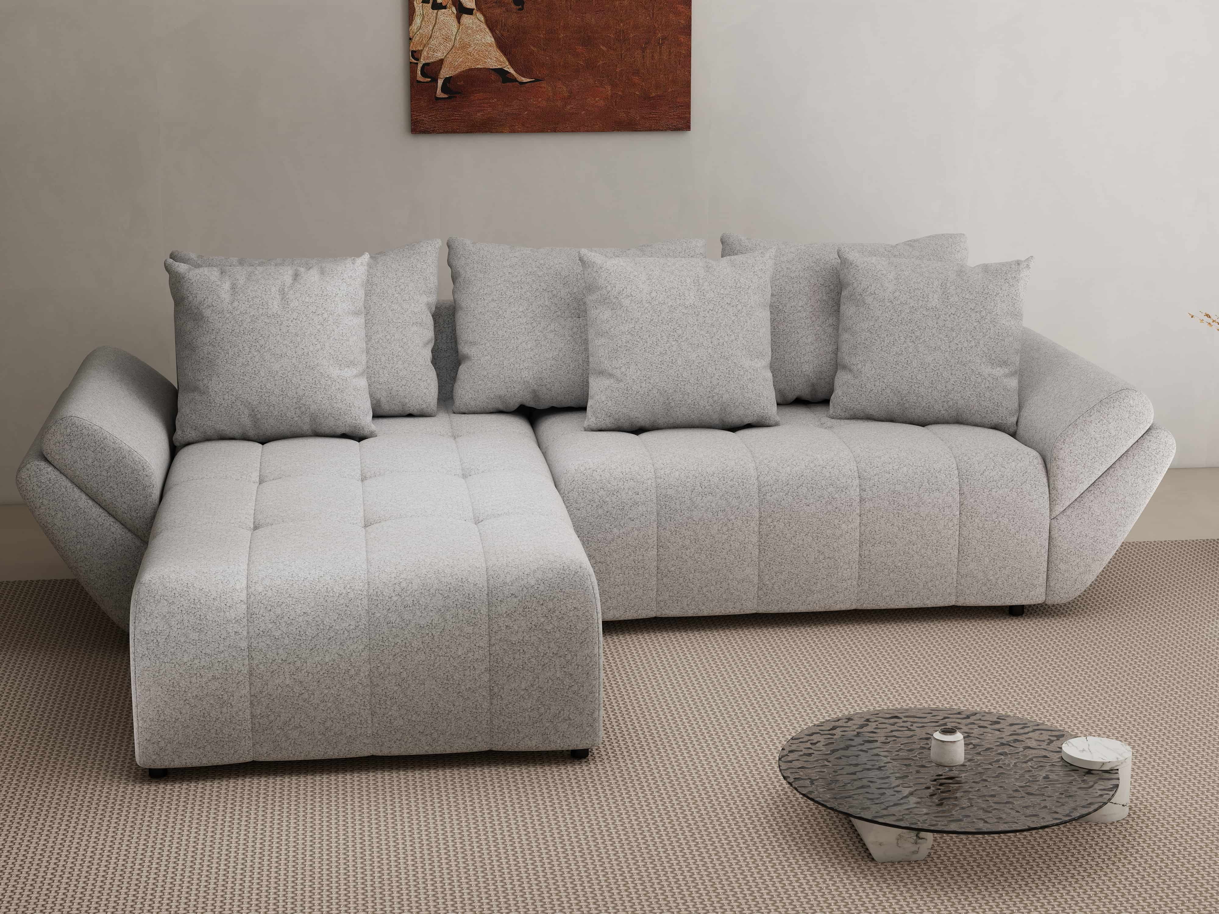Colțar extensibil dumonde cu ladă de depozitare si sezut confortabil din spuma HR, Berlin Euphoria Gri 280x185 cm Fabrica