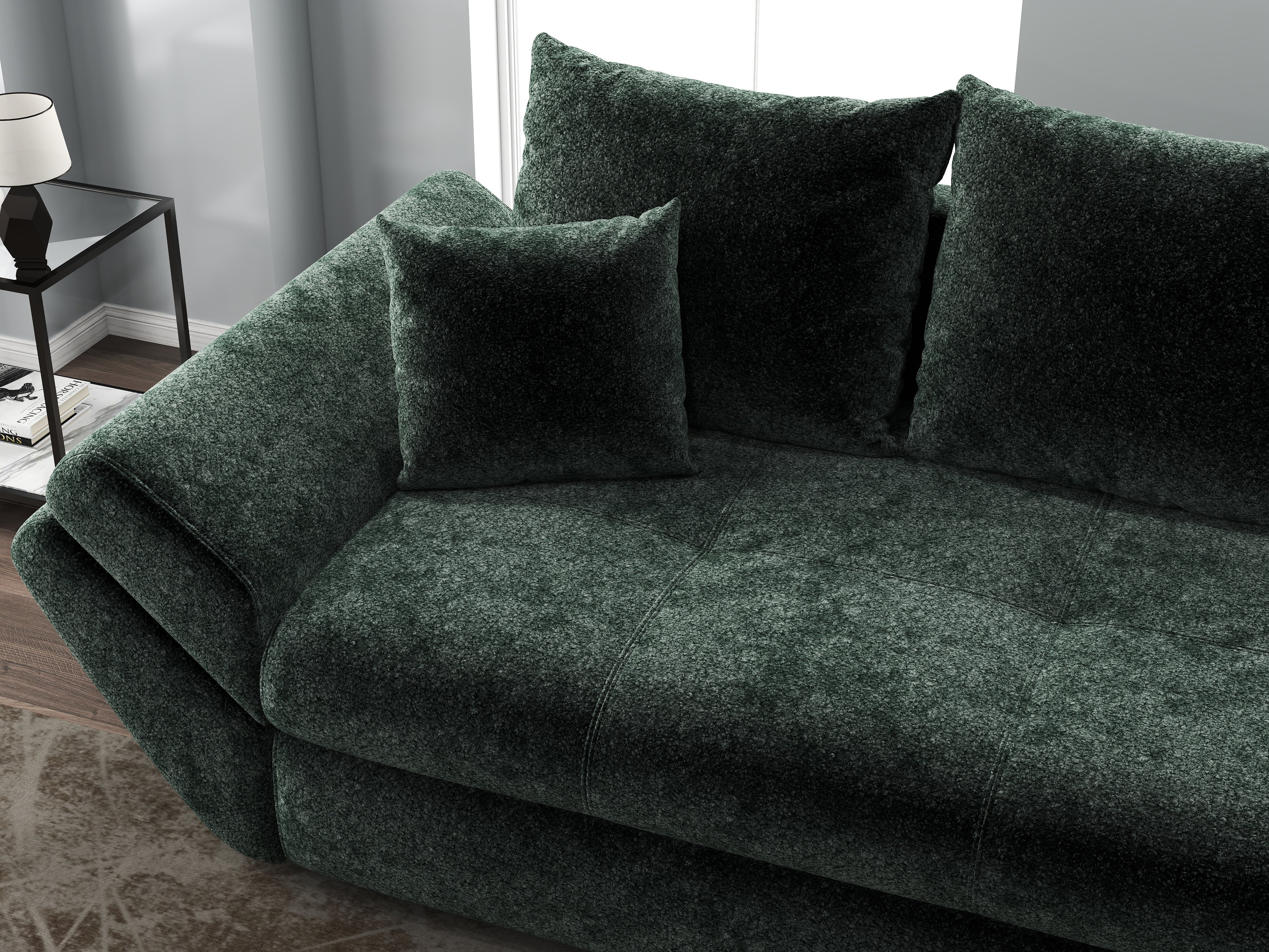 Canapea extensibilă dumonde cu ladă de depozitare si sezut confortabil din spuma HR, Loana Euphoria Verde 250x100 cm Fabrica