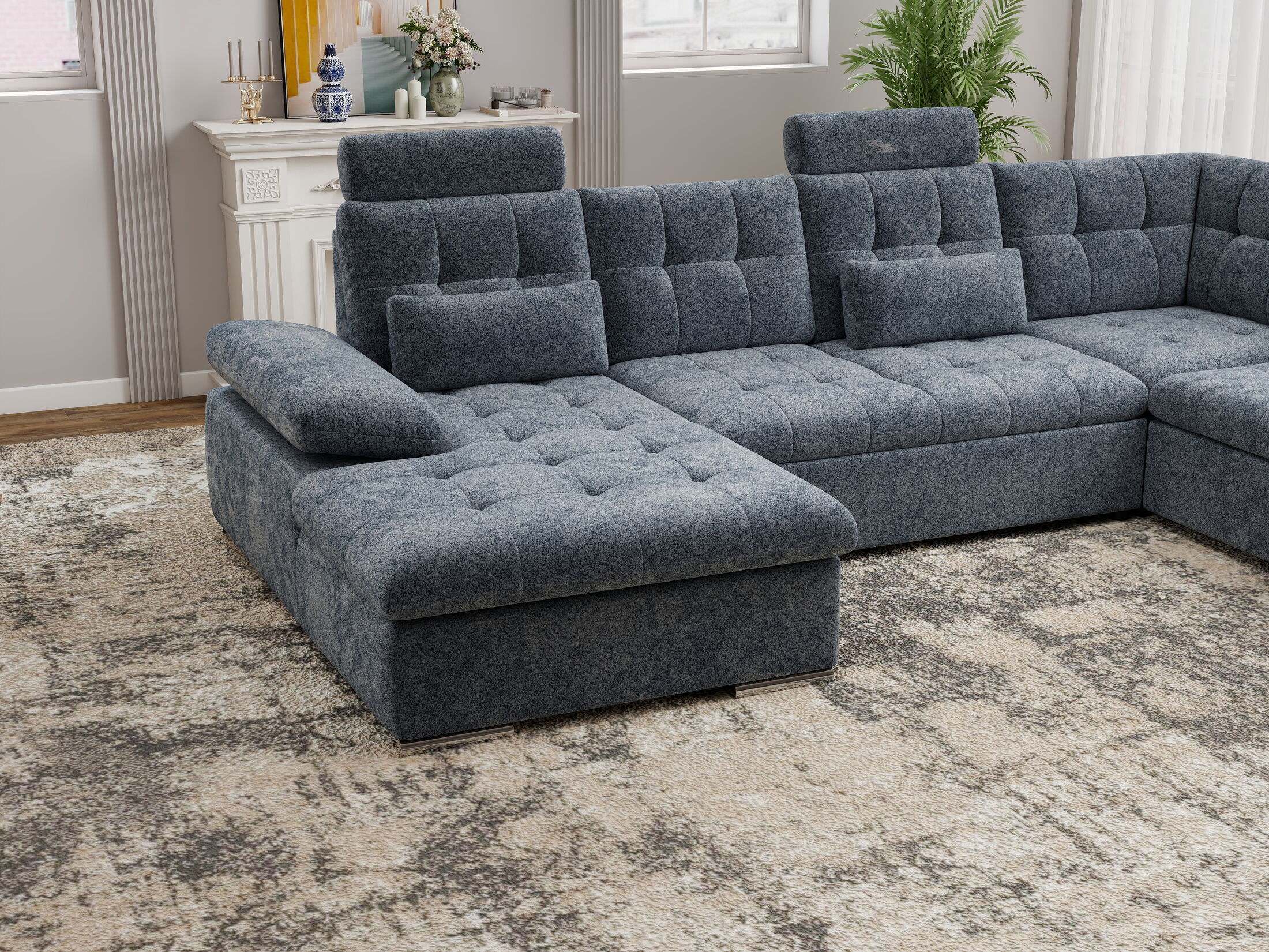 Colțar extensibil dumonde cu ladă de depozitare și șezut confortabil din spumă HR, Merkur U Euphoria Gri Grafit 324x218 cm