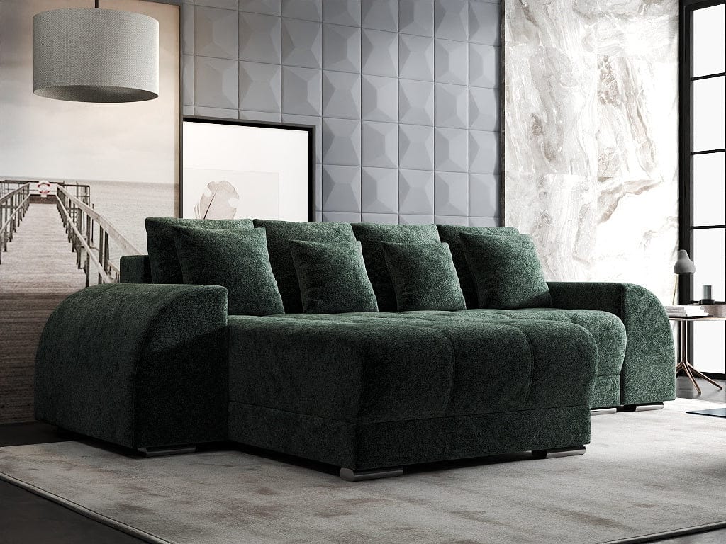 Colțar extensibil dumonde cu ladă de depozitare si sezut confortabil din spuma HR, Verona Euphoria Verde 290x185 cm Fabrica