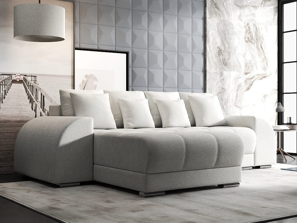 Colțar extensibil dumonde cu ladă de depozitare si sezut confortabil din spuma HR, Verona Euphoria Ivory 290x185 cm Fabrica