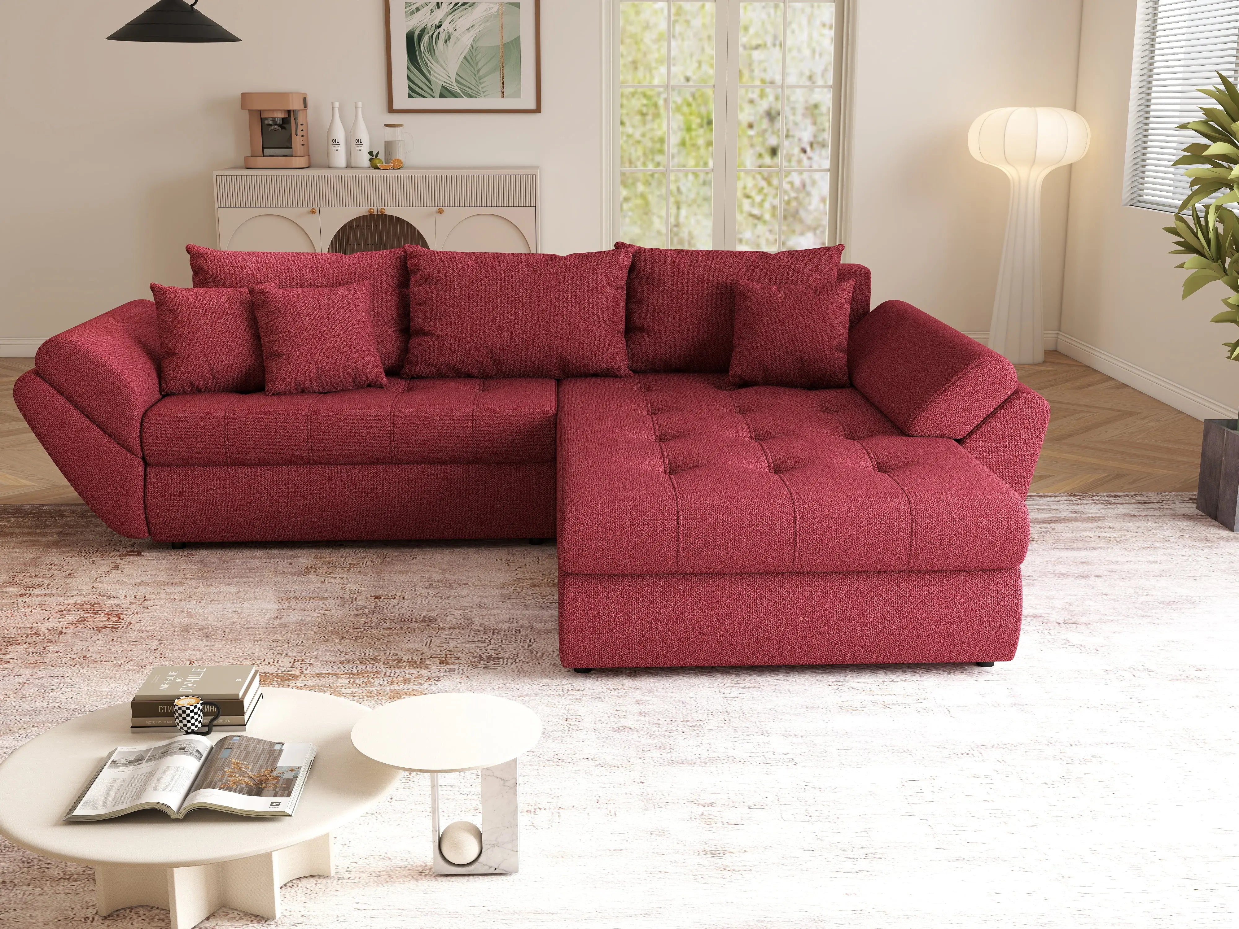 Colțar extensibil dumonde cu ladă de depozitare si sezut confortabil din spuma HR, Loana Bordoux II 270x185 cm Fabrica