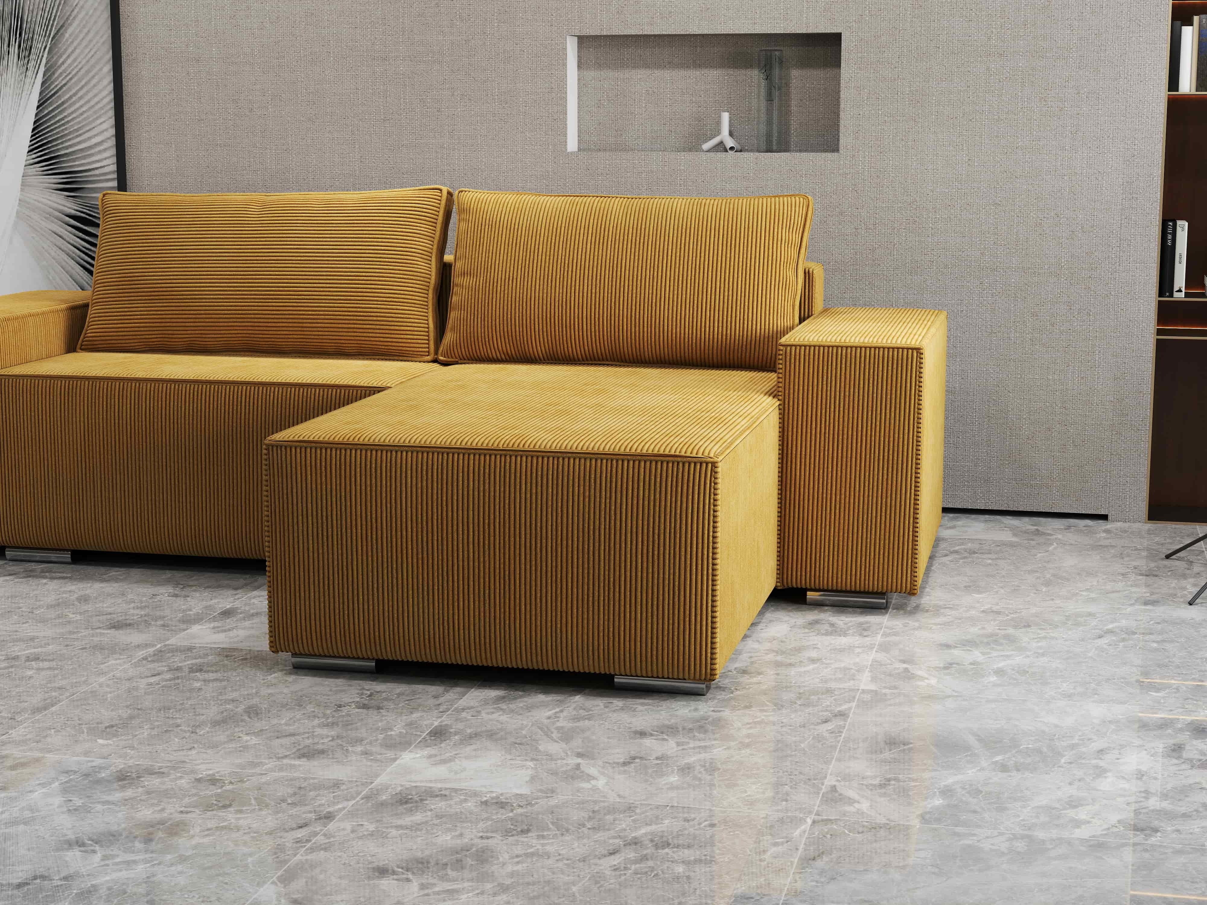 Colțar extensibil dumonde cu ladă de depozitare si sezut confortabil din spuma HR, Dream Zoom Mustar 290x185 cm II Fabrica