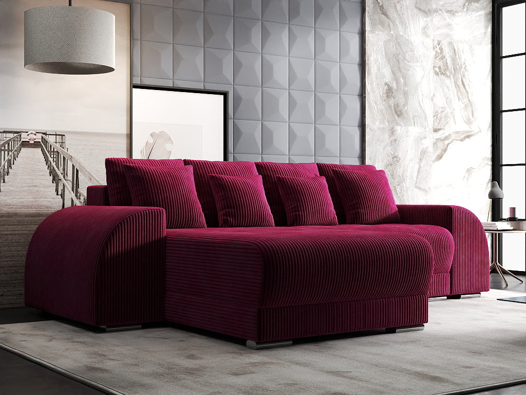 Colțar extensibil dumonde cu ladă de depozitare si sezut confortabil din spuma HR, Verona Zoom Rosu 290x185 cm Fabrica